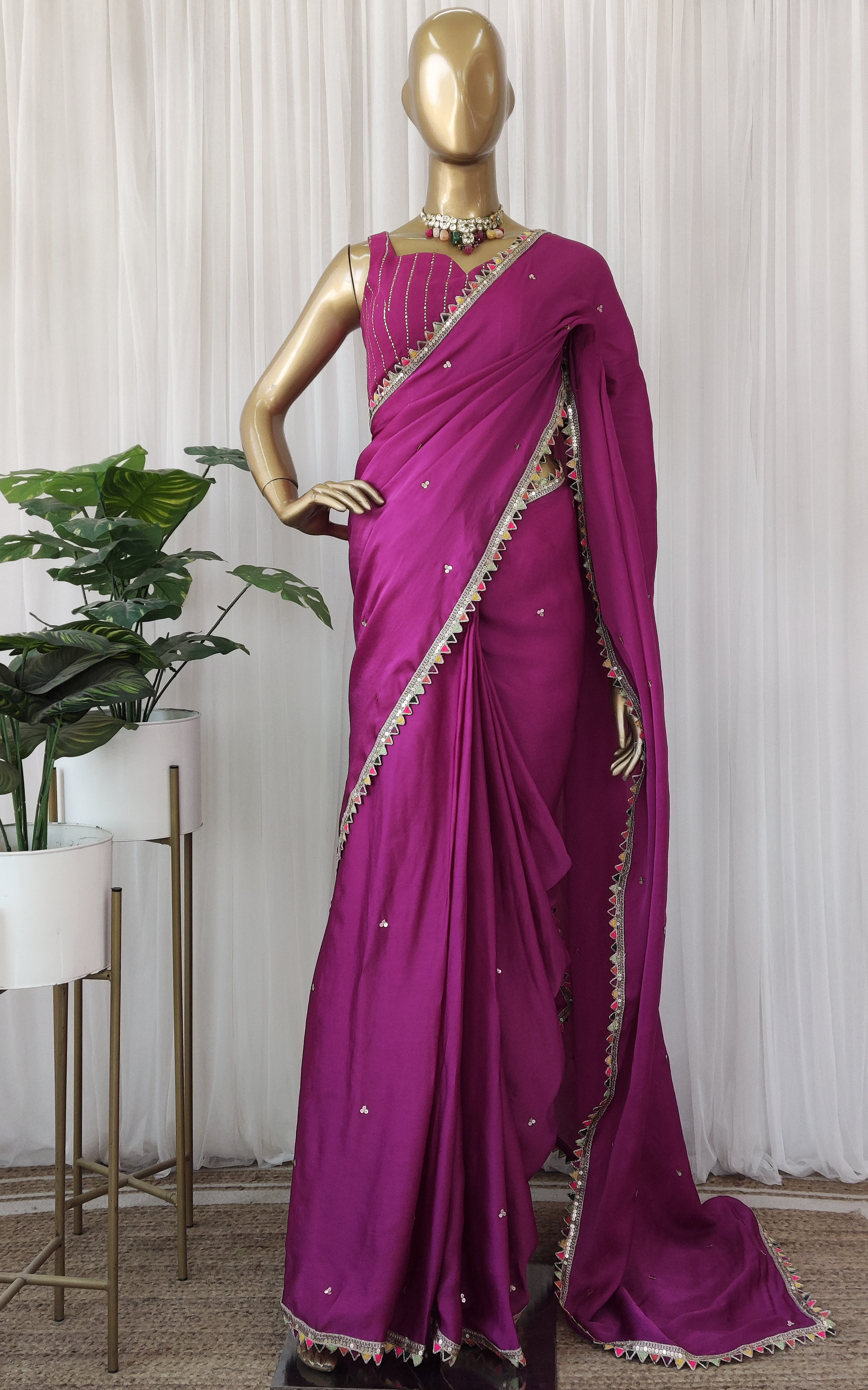 Purple Sequinwork Satin Organza Saree