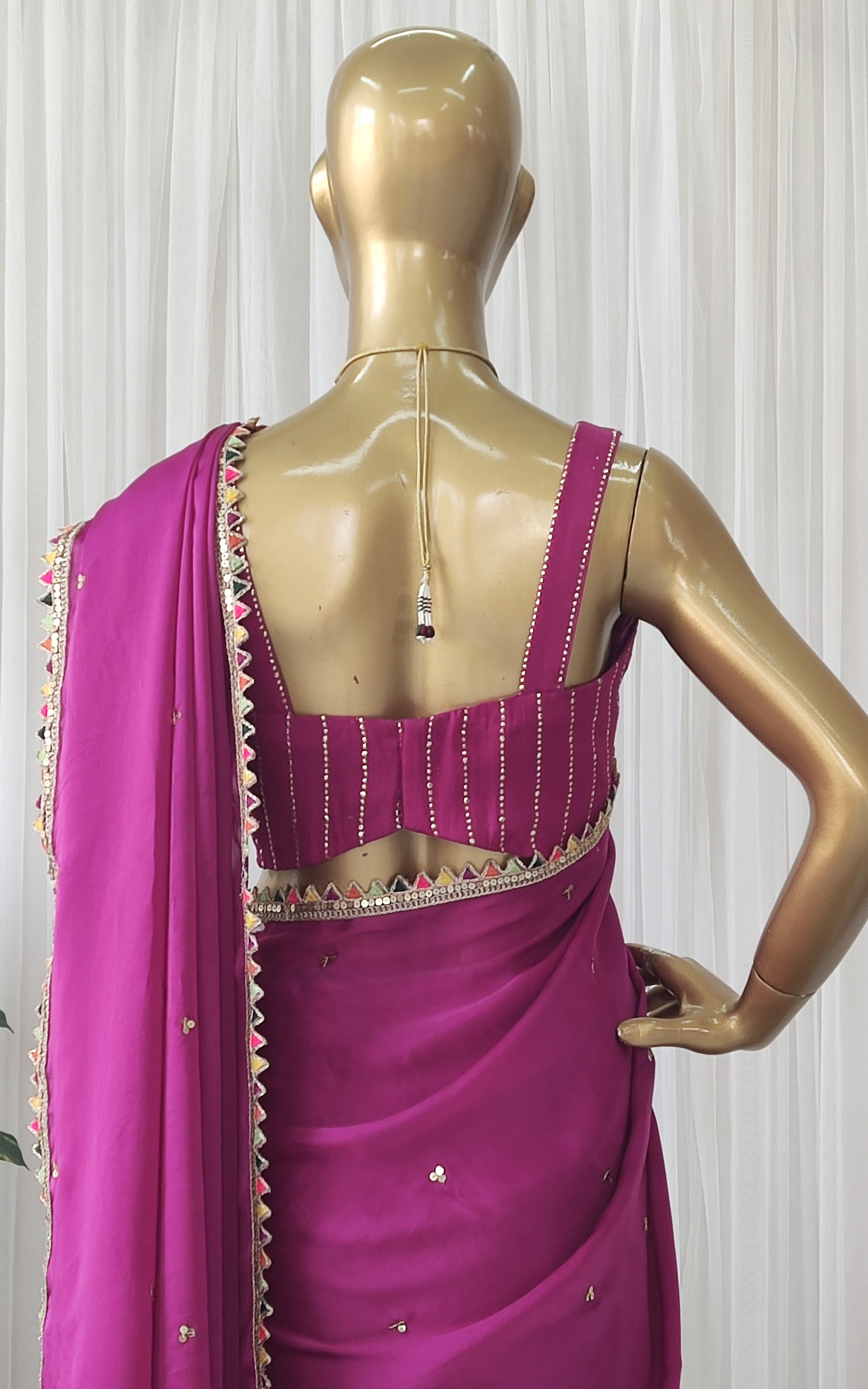 Purple Sequinwork Satin Organza Saree