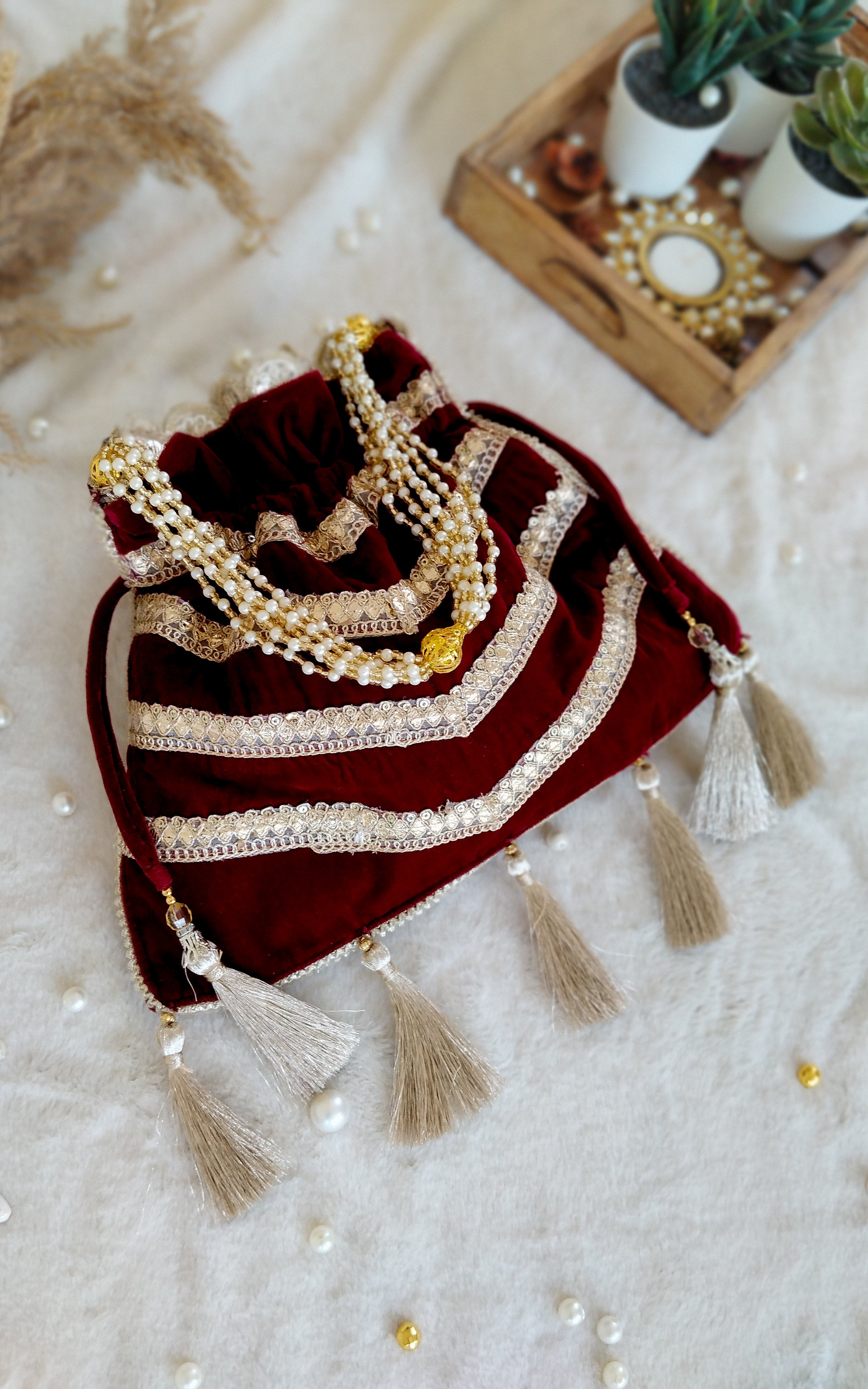 Maroon Velvet Potli Bag