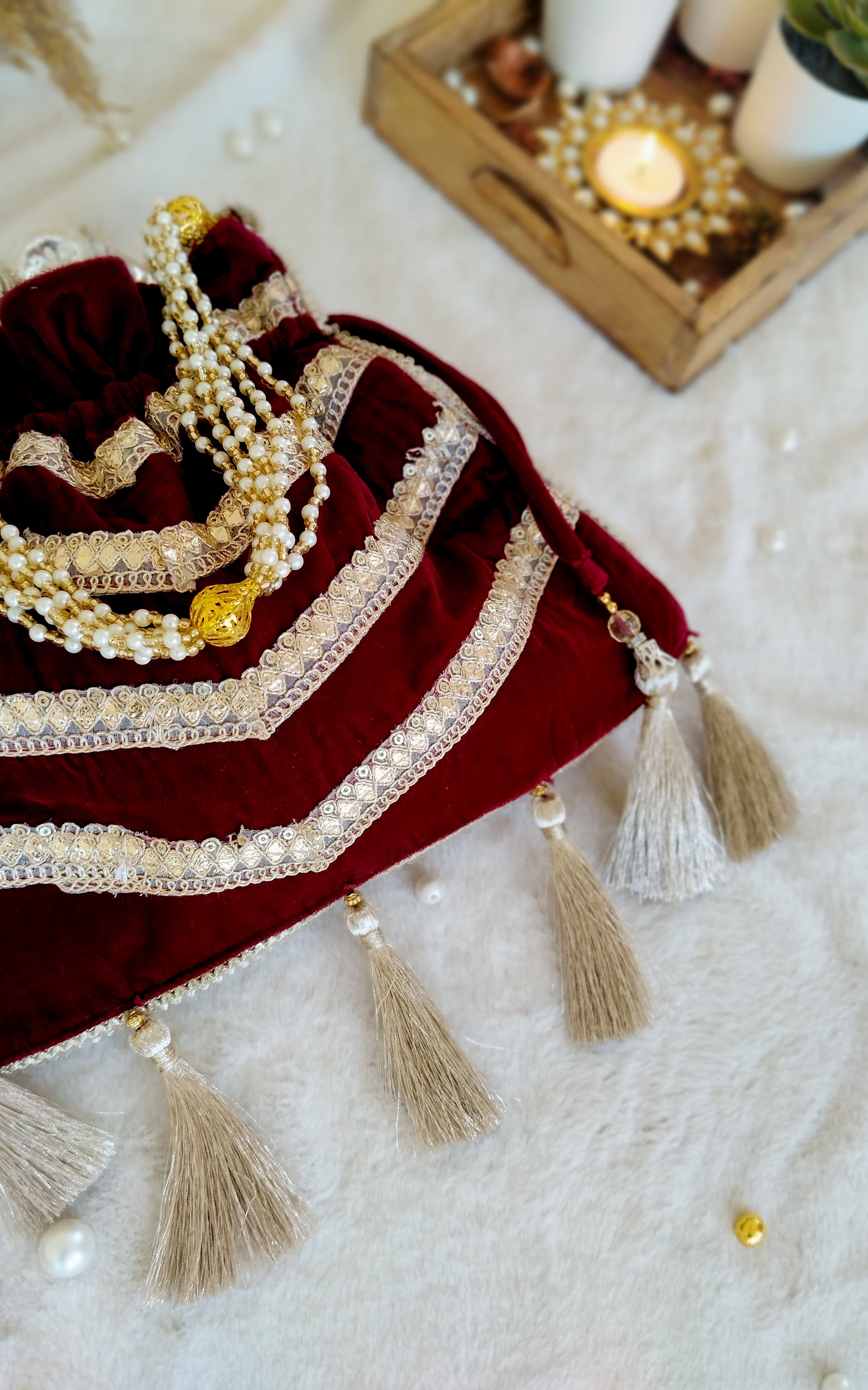 Maroon Velvet Potli Bag