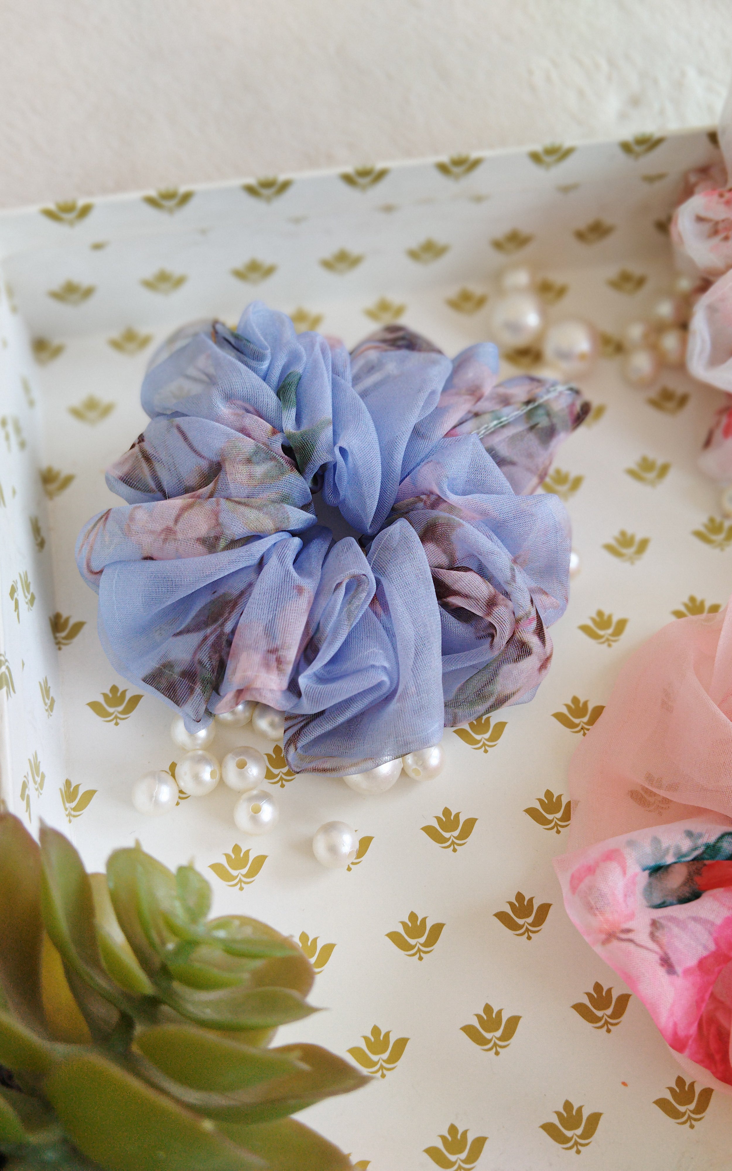 Giant Organza Scrunchies Combo (White, Sky-Blue, Pastel Pink, Black)