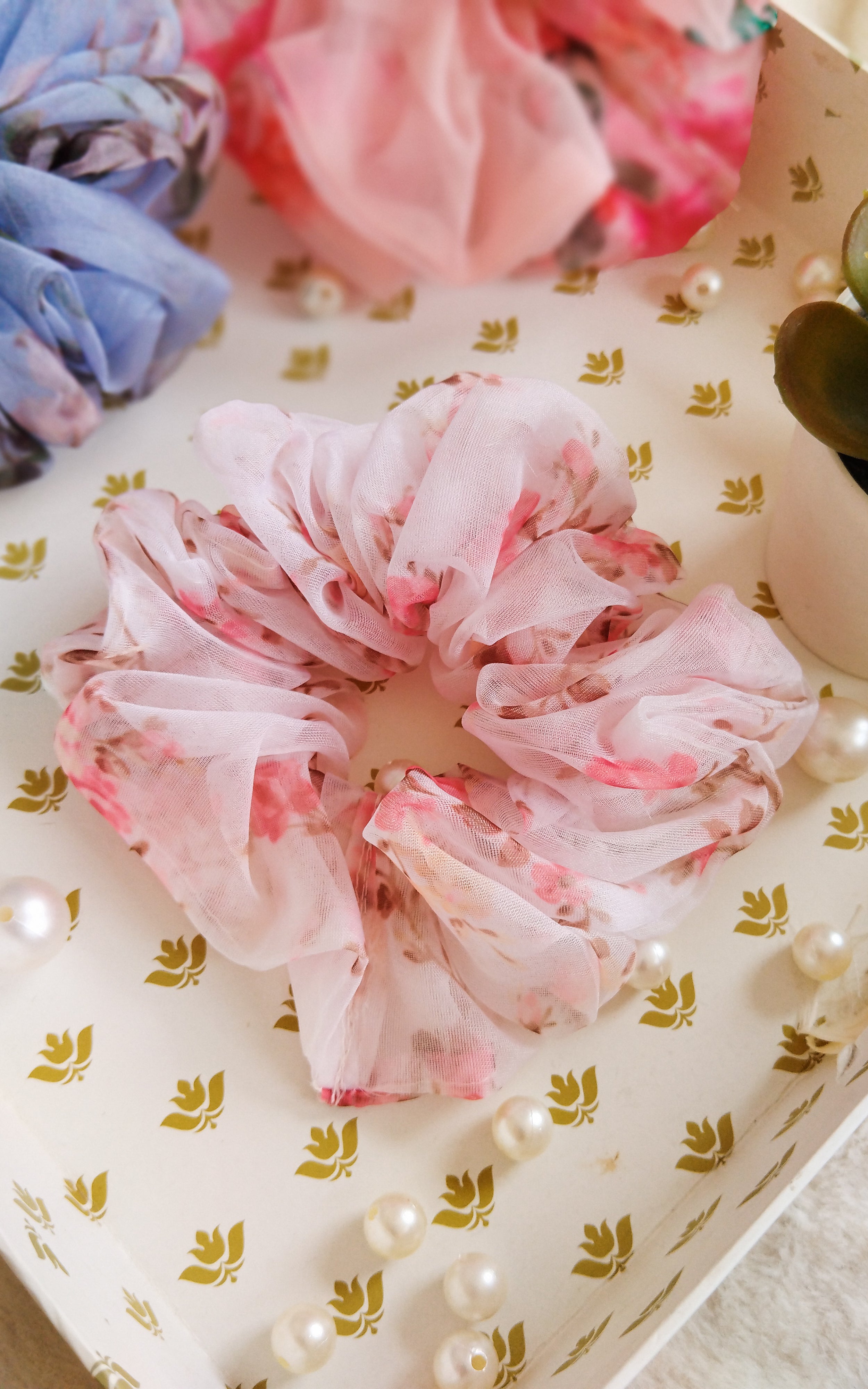 Giant Organza Scrunchies Combo (White, Sky-Blue, Pastel Pink, Black)