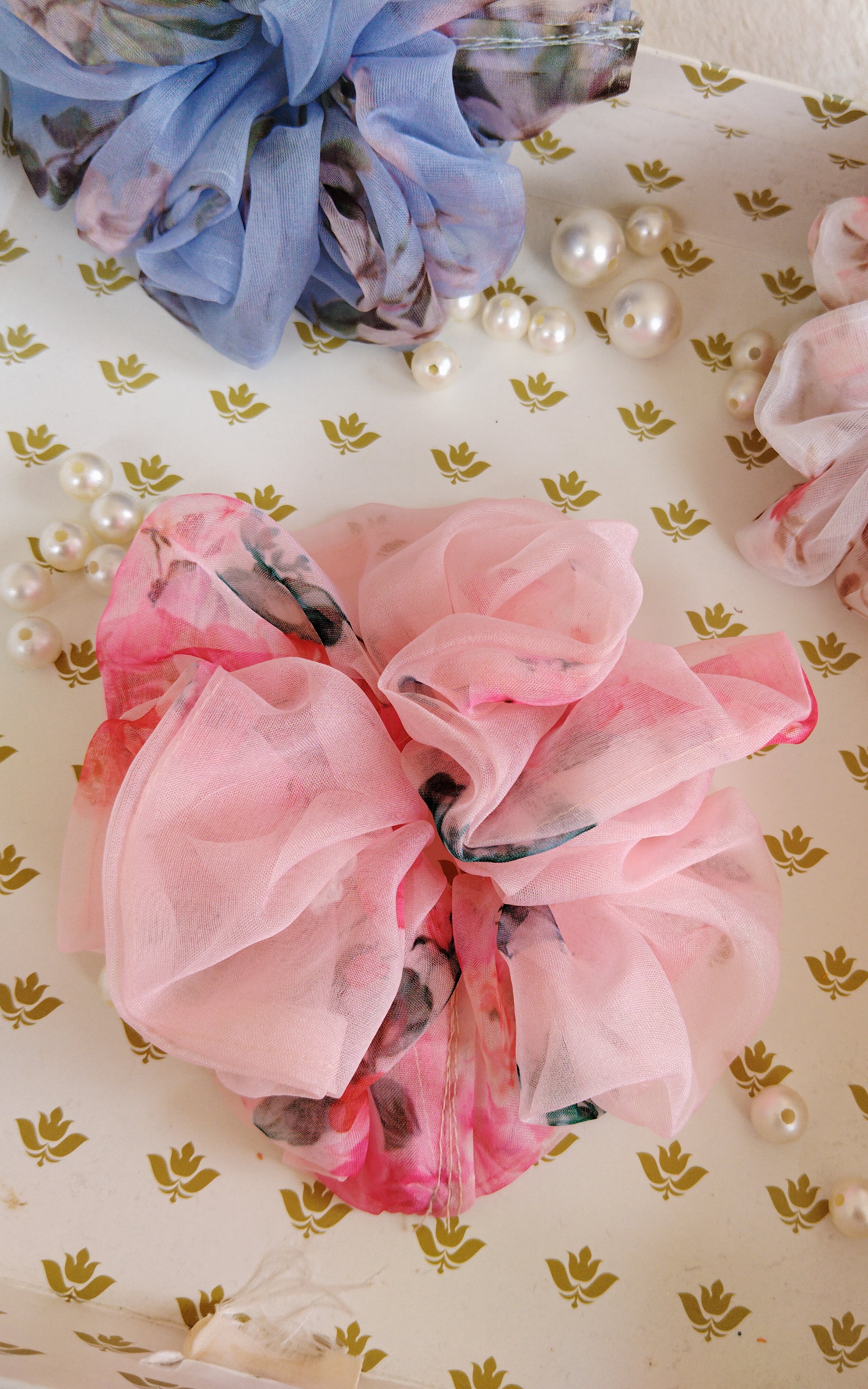 Giant Organza Scrunchies Combo (White, Sky-Blue, Pastel Pink, Black)