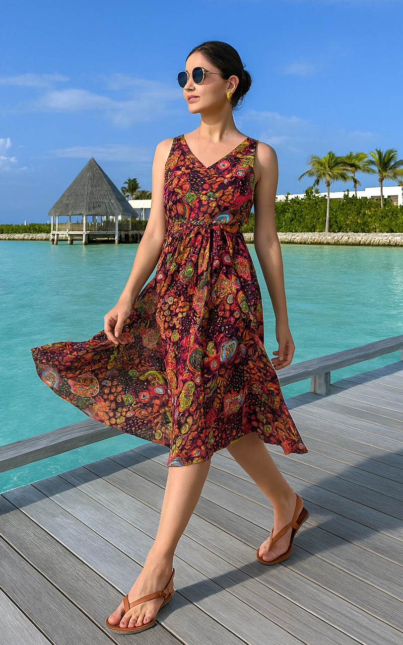 Purple Kitschy Print Flared Georgette Dress