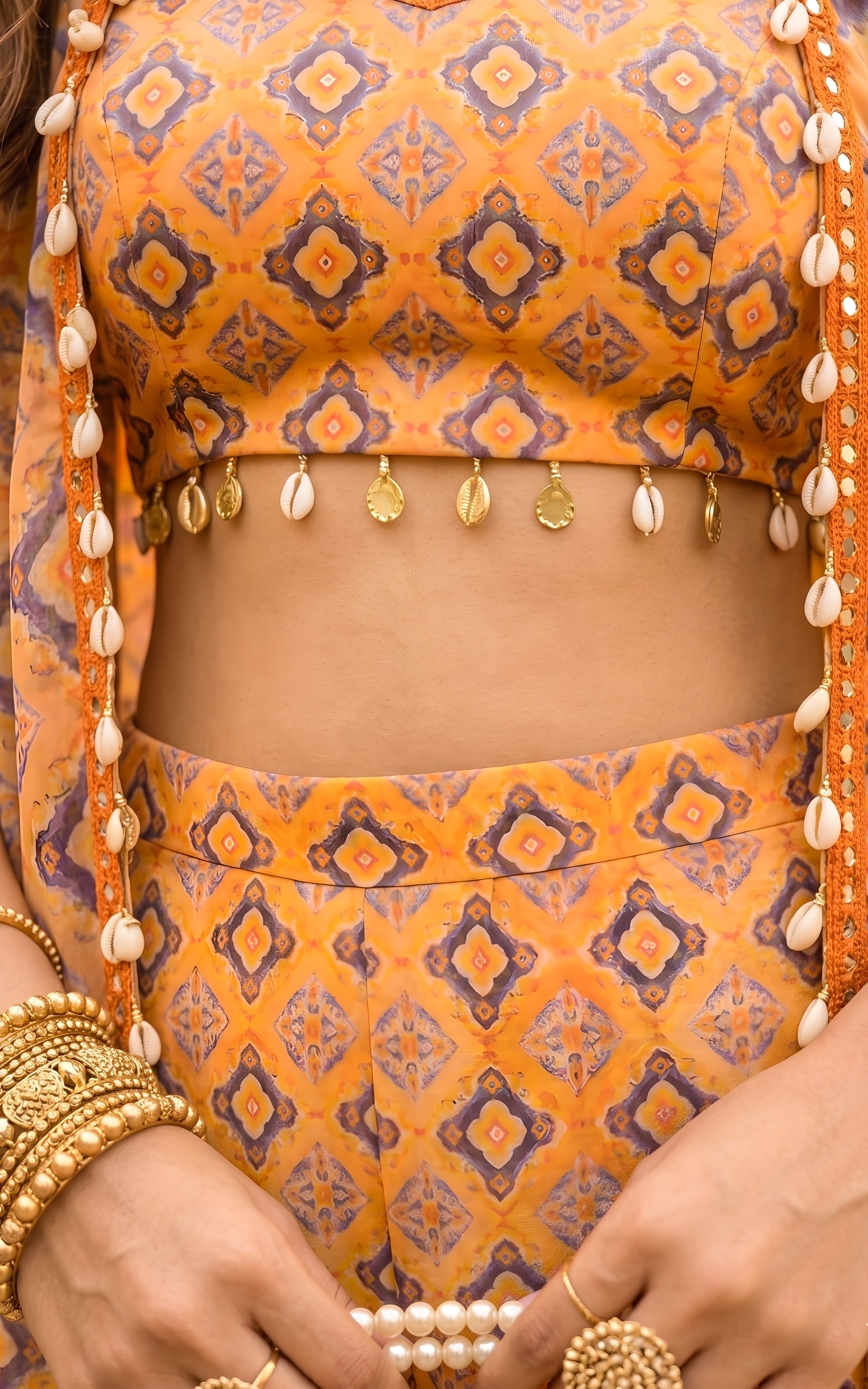 Mustard Geometric Crop Top Palazzo Co-ord Set