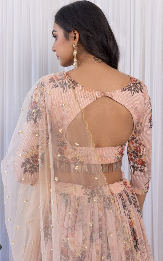 Esha Kansara Sepia Floral Printed Georgette Lehenga