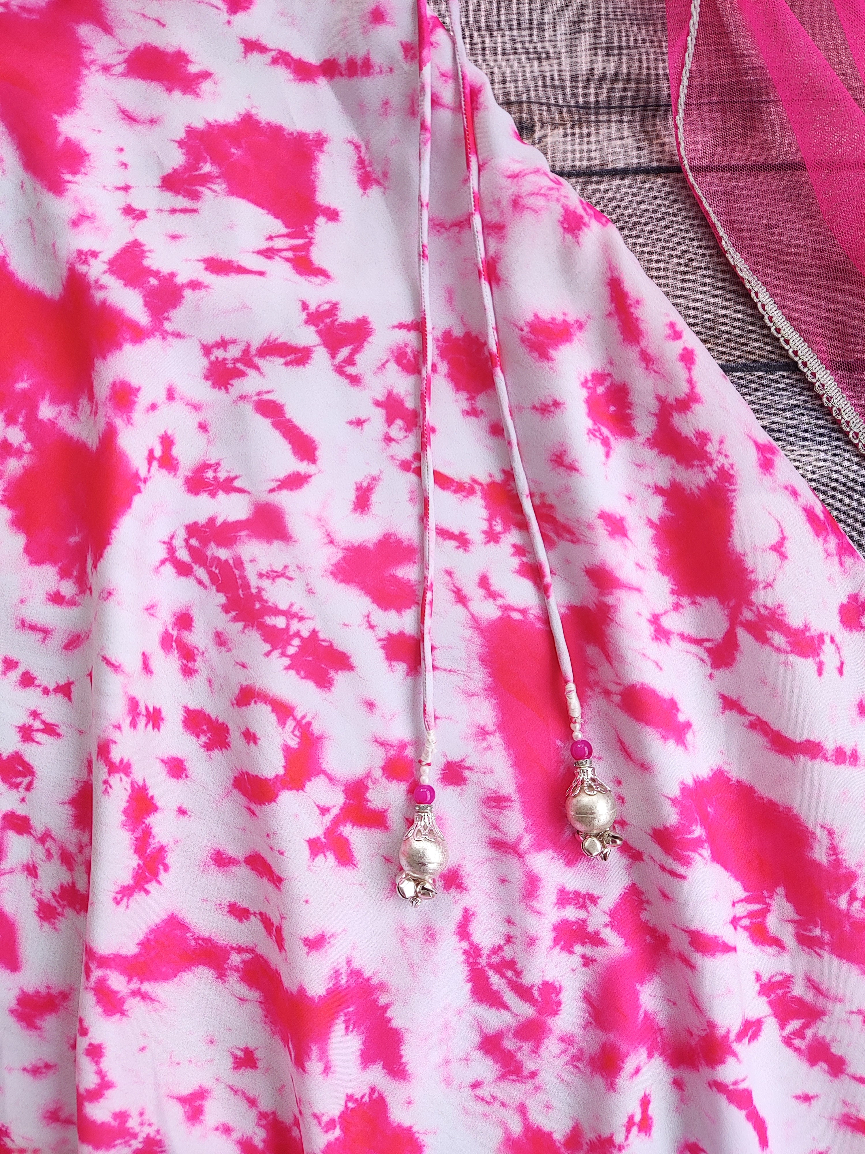 Pink Shibori Mirrorwork Kid's lehenga