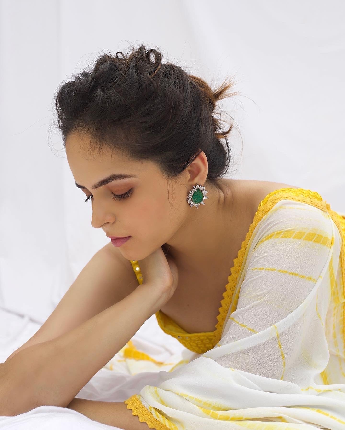 Palak Sindhwani Yellow Shibori Georgette Saree with Mirrorwork Blouse