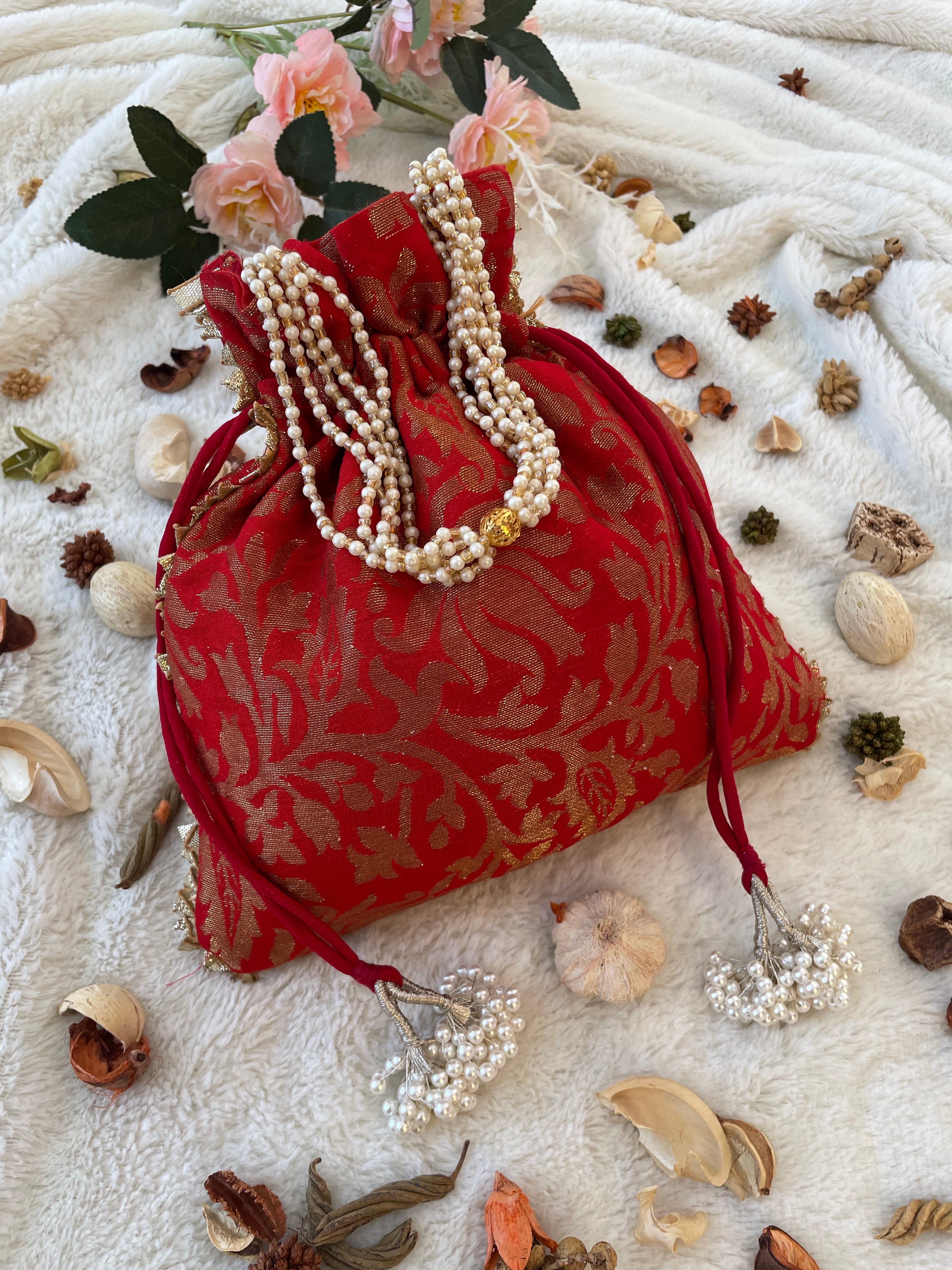 Red Banarasi Potli Bag