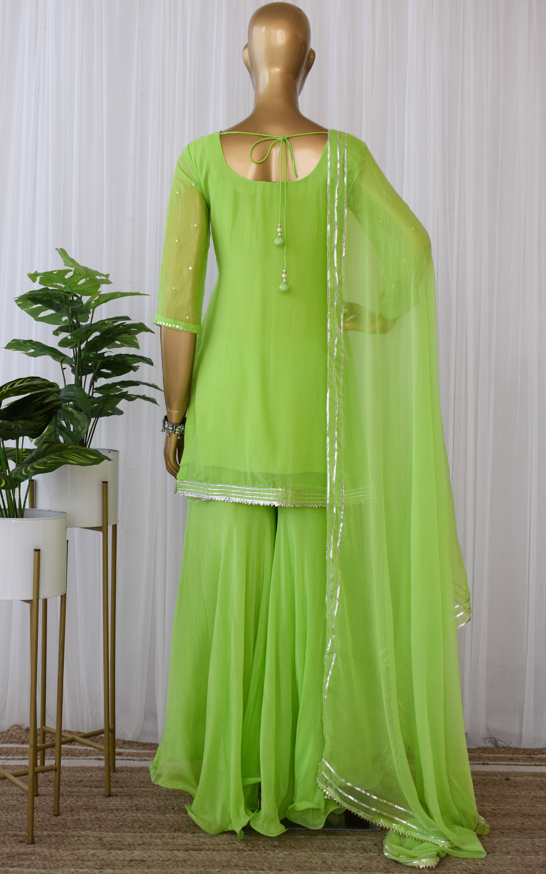 Parrot Green Mirrorwork Sharara Set