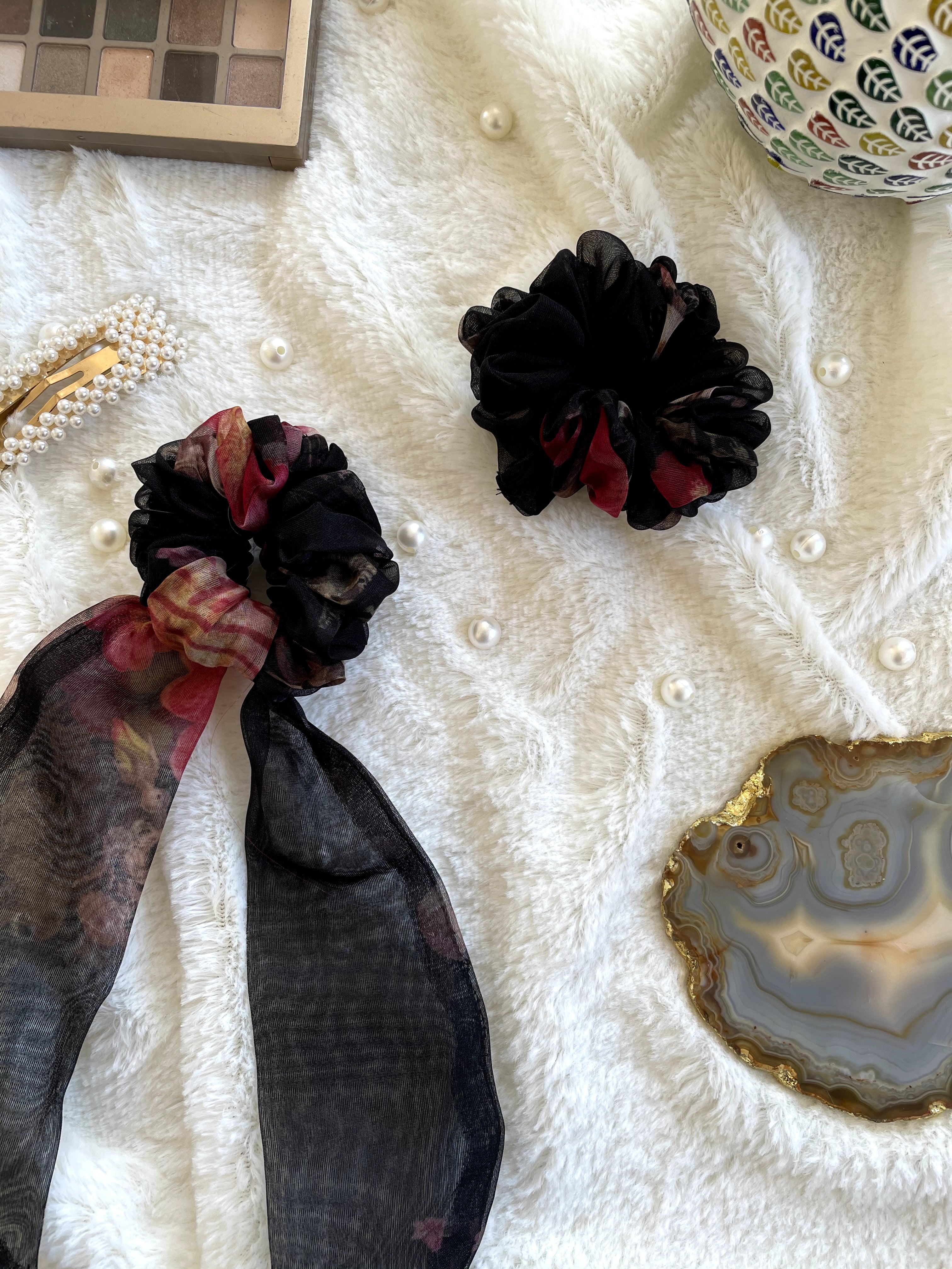 Organza Scrunchie and Scarf Scrunchie Combo (Black)