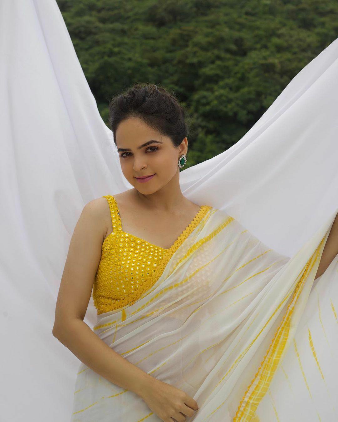 Palak Sindhwani Yellow Shibori Georgette Saree with Mirrorwork Blouse