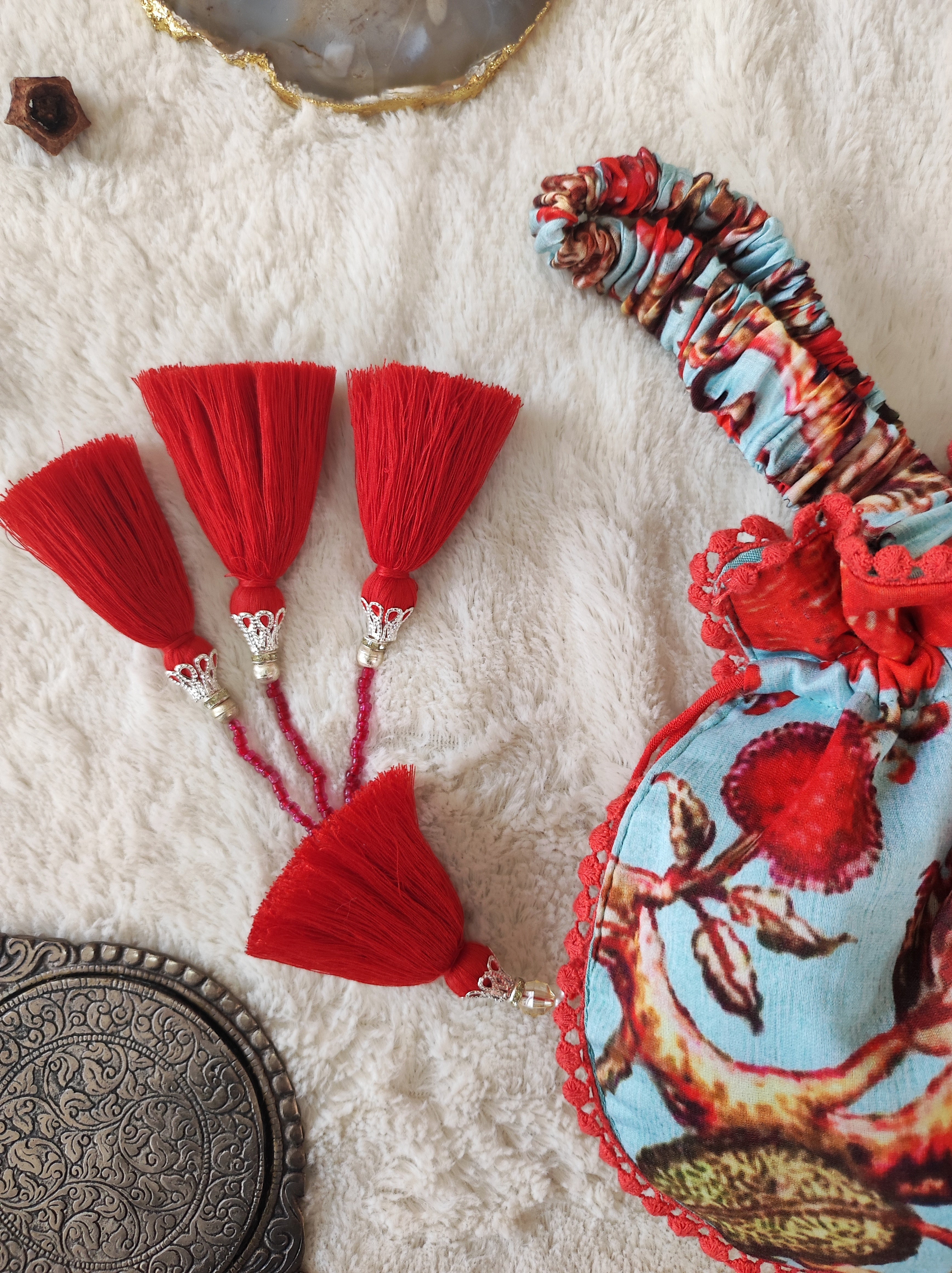 Turquoise Printed Potli Bag