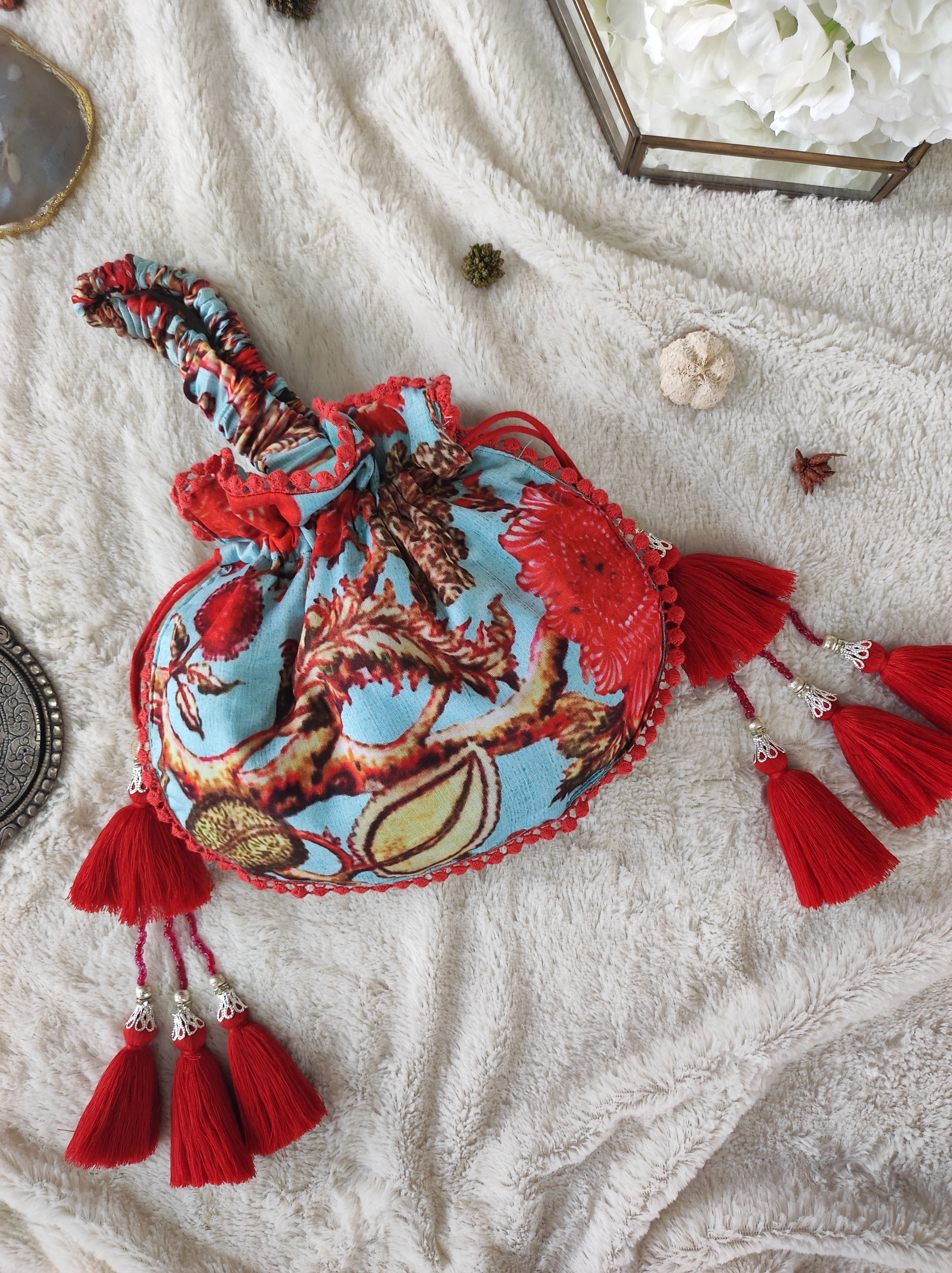 Turquoise Printed Potli Bag