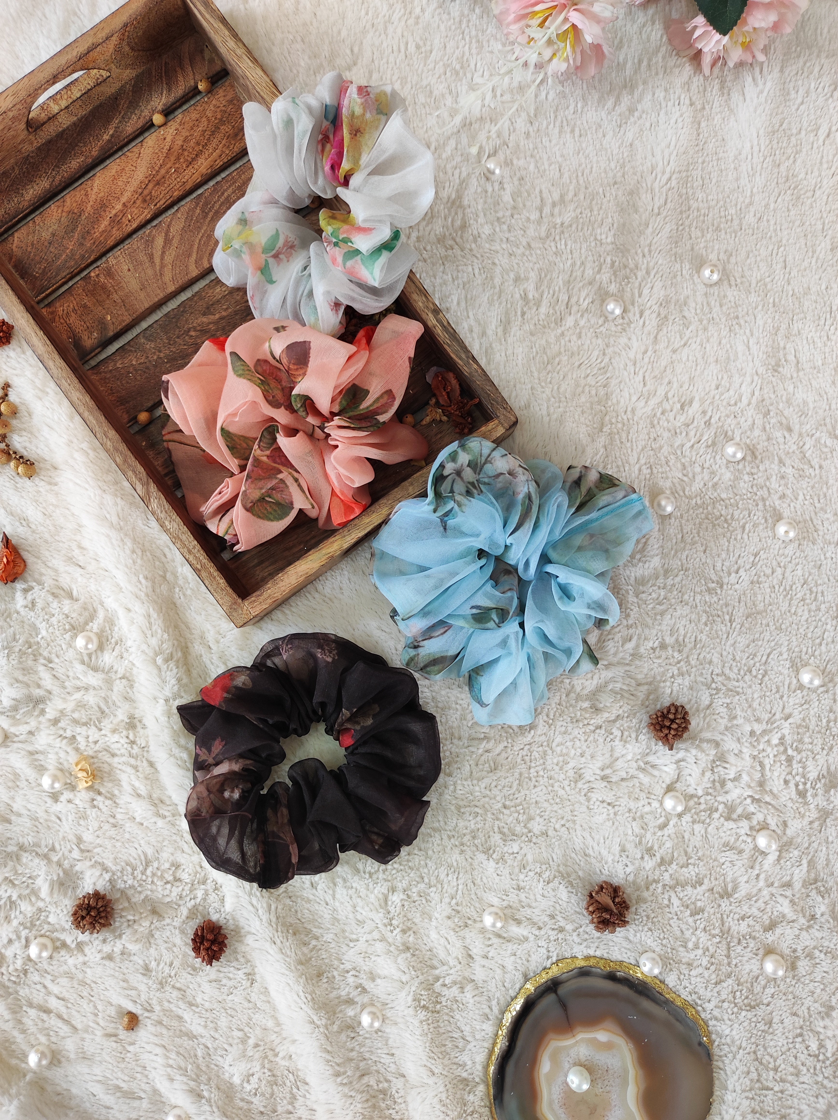 Giant Organza Scrunchie (Sky Blue,Off-White,Black, Blushed Rose)
