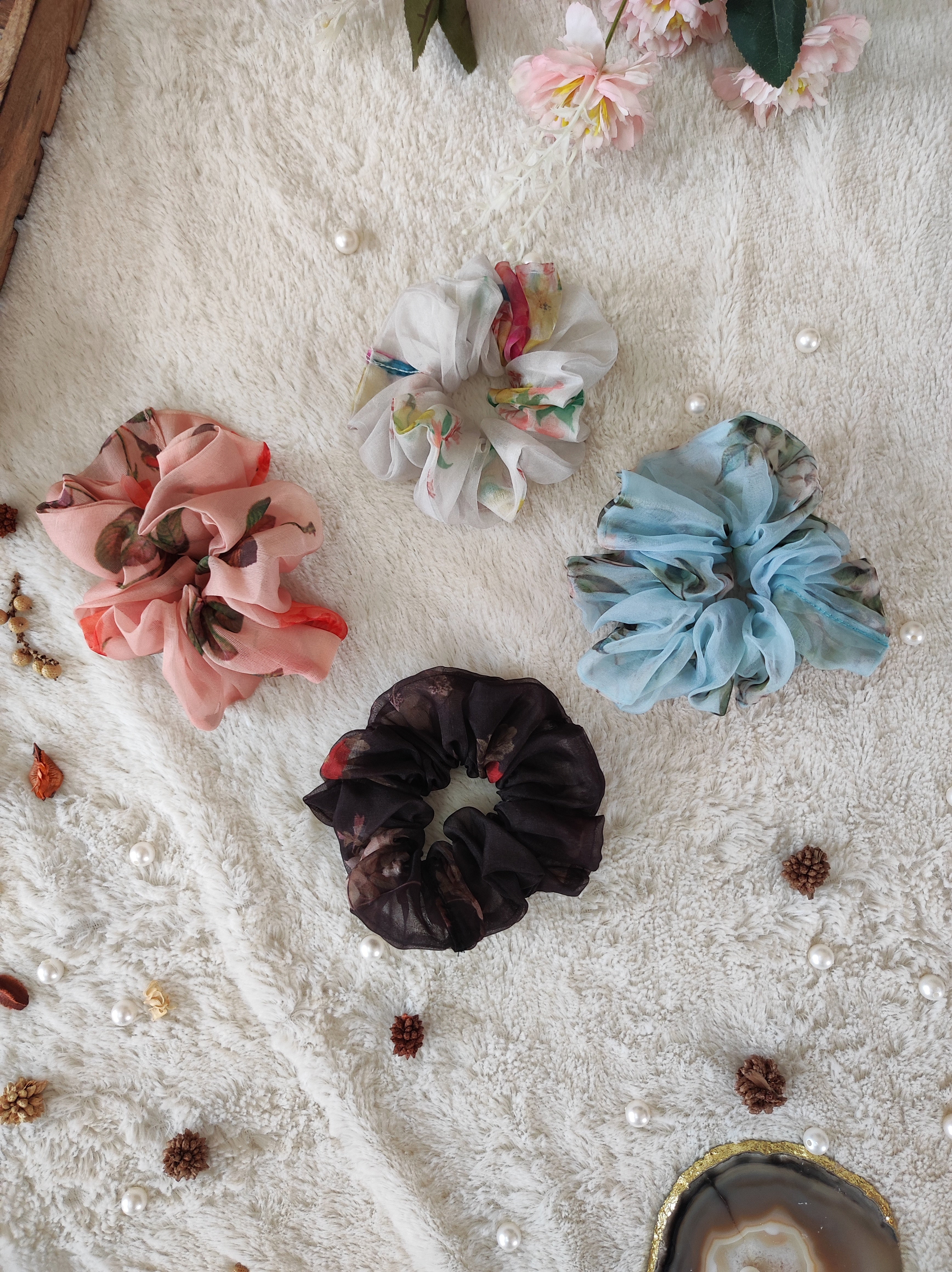 Giant Organza Scrunchie (Sky Blue,Off-White,Black, Blushed Rose)