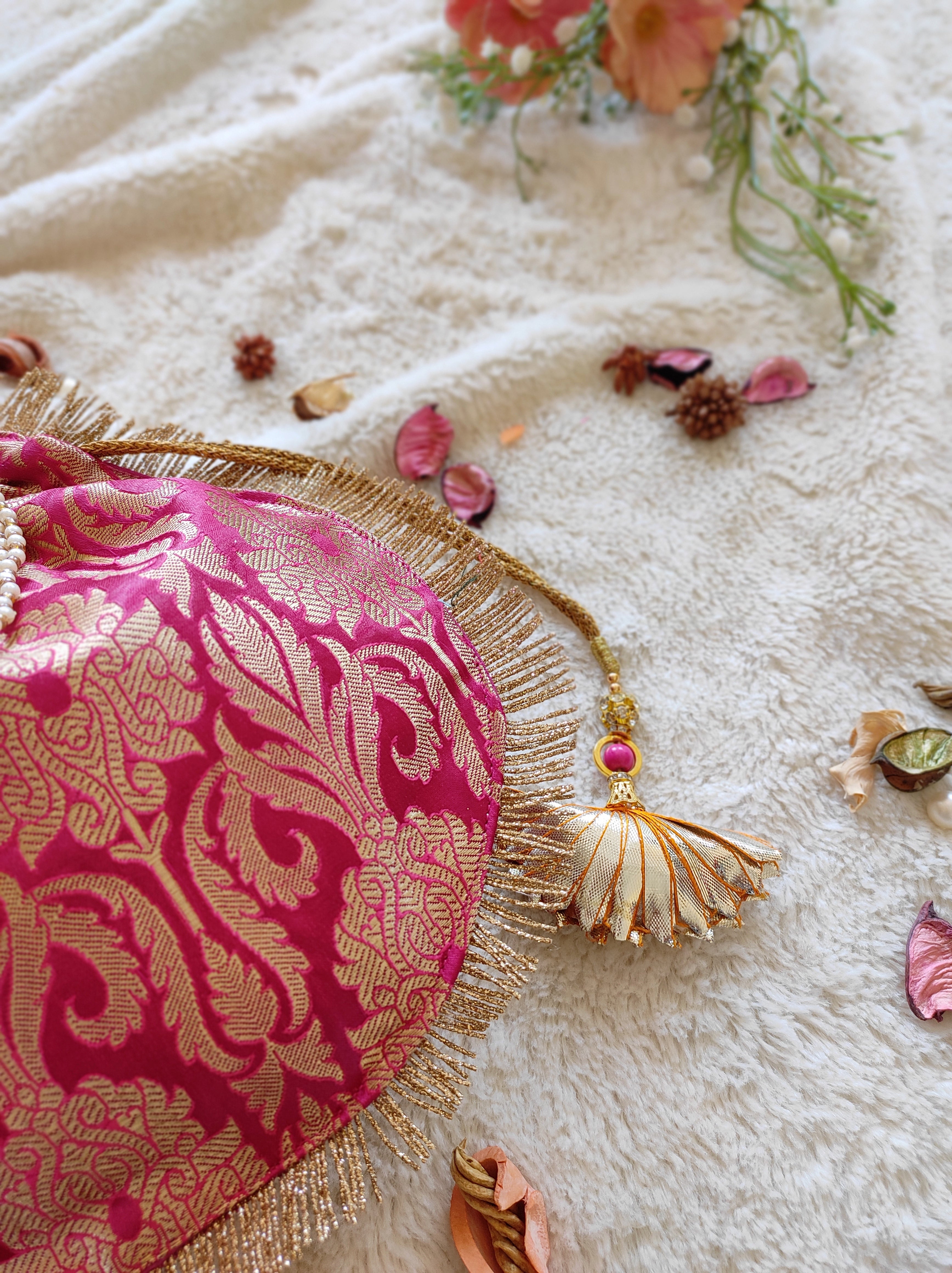 Fuchsia Brocade Round Potli Bag