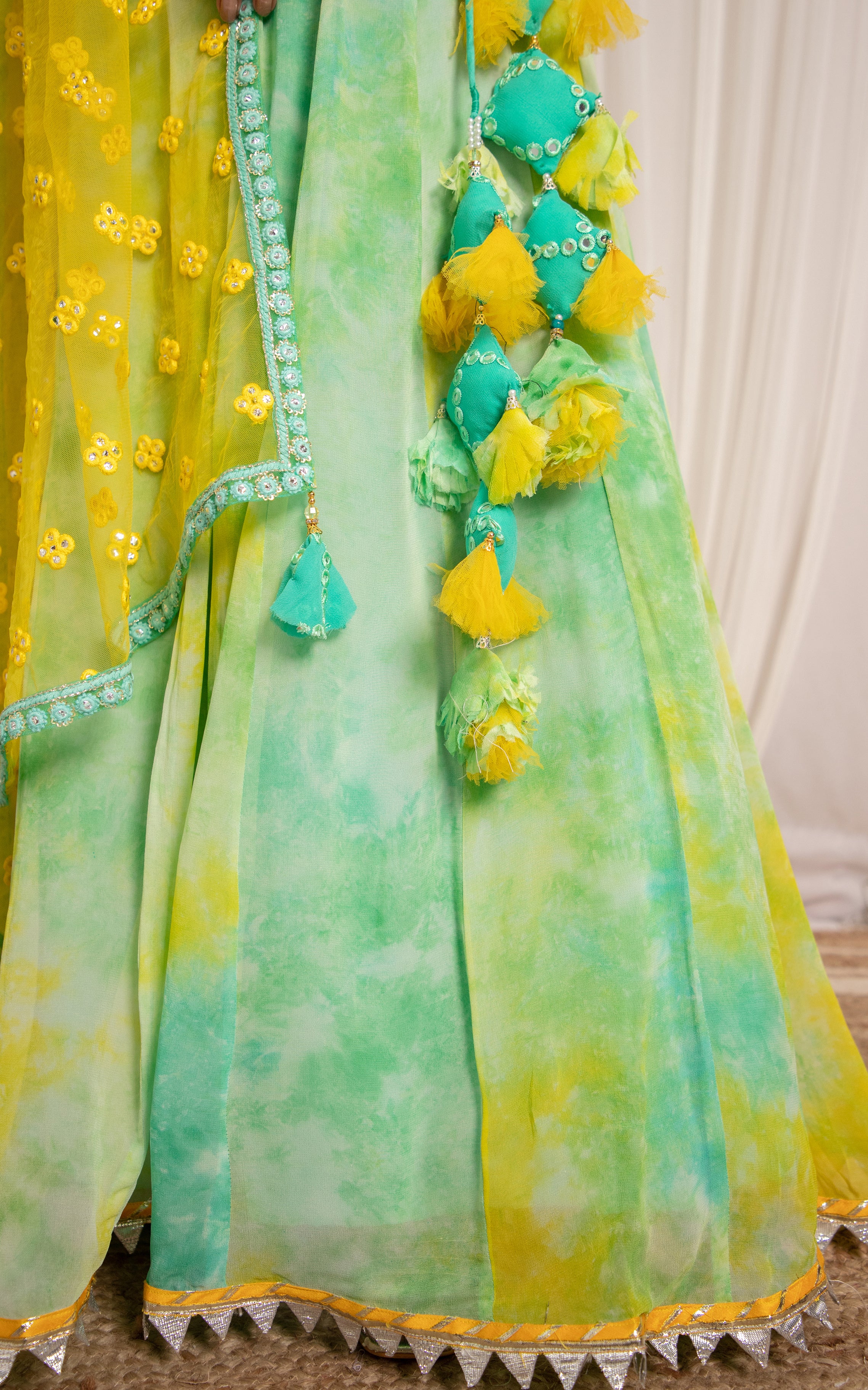 Mint Blue Shibori Georgette Lehenga with Mirrorwork Dupatta