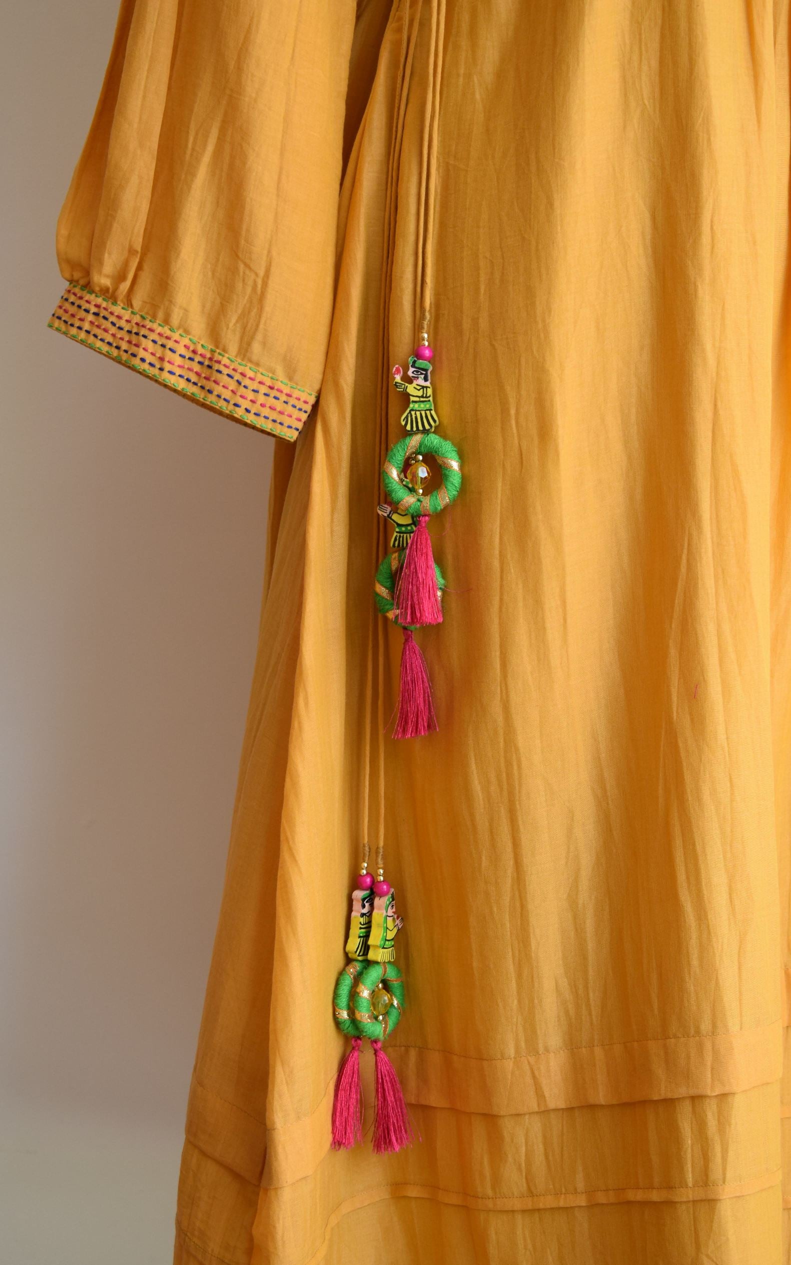 Mustard Cotton Silk Kantha-work Tunic