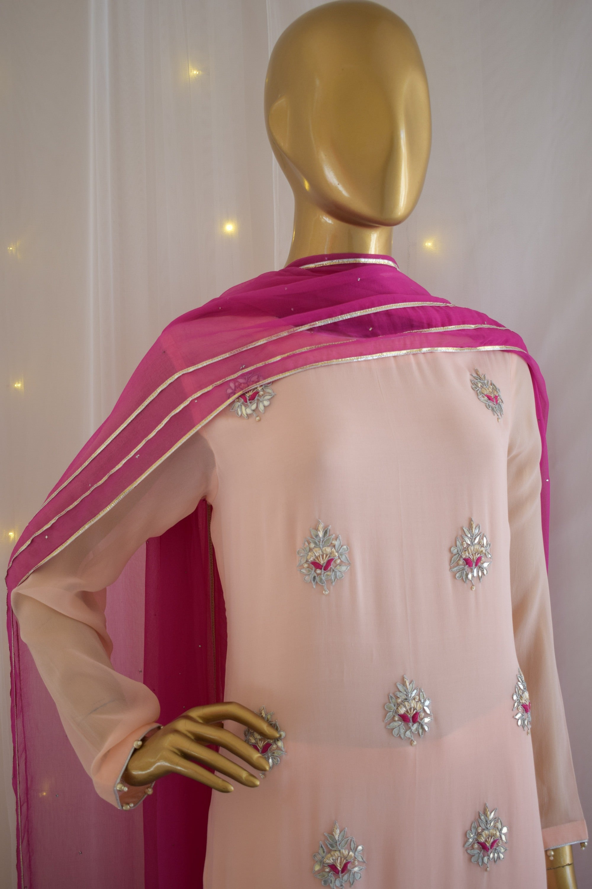 Powder Pink Gota Patti Kurta Set with Mukaish Dupatta