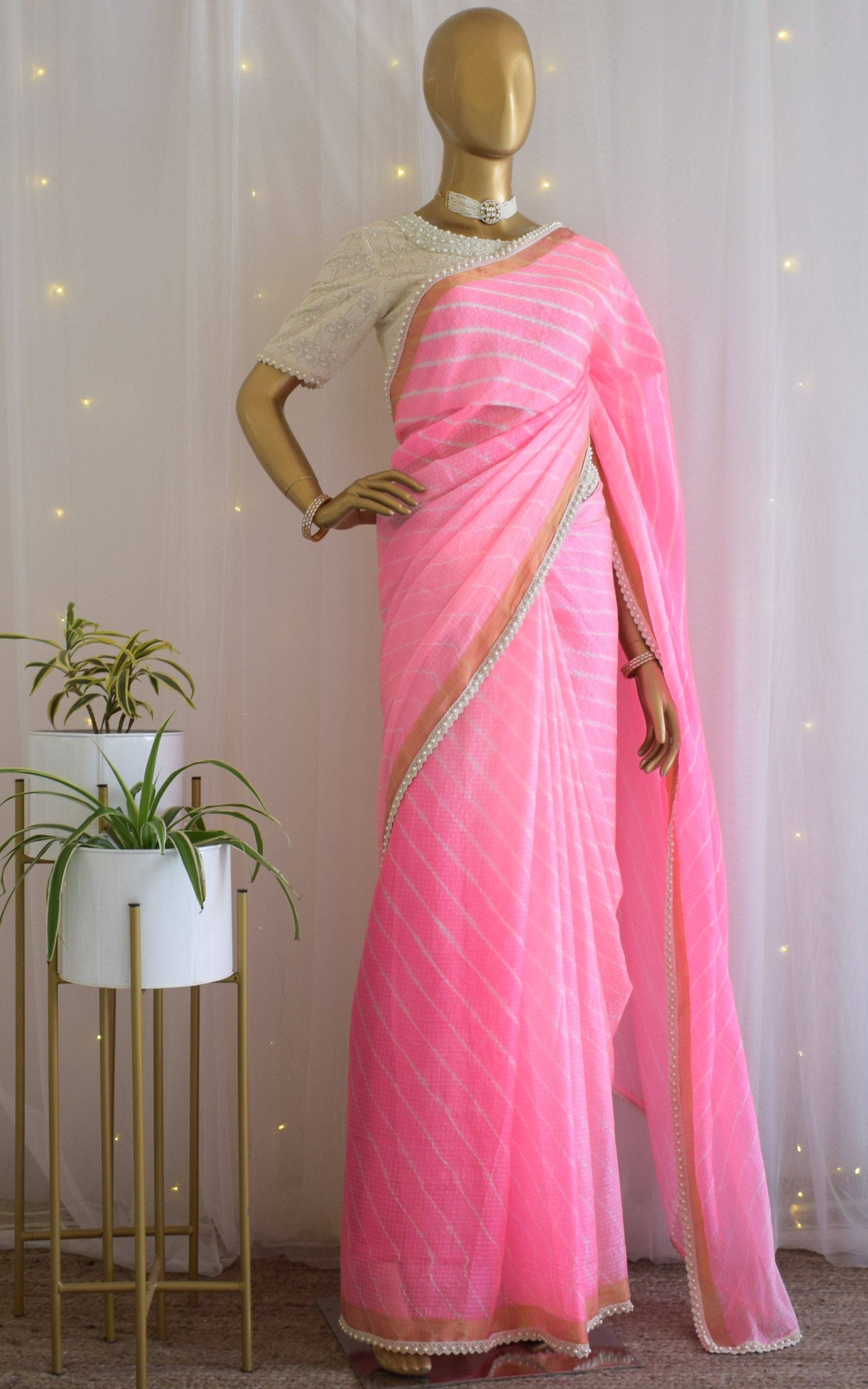 Neon Pink Kota Silk Leheriya Saree