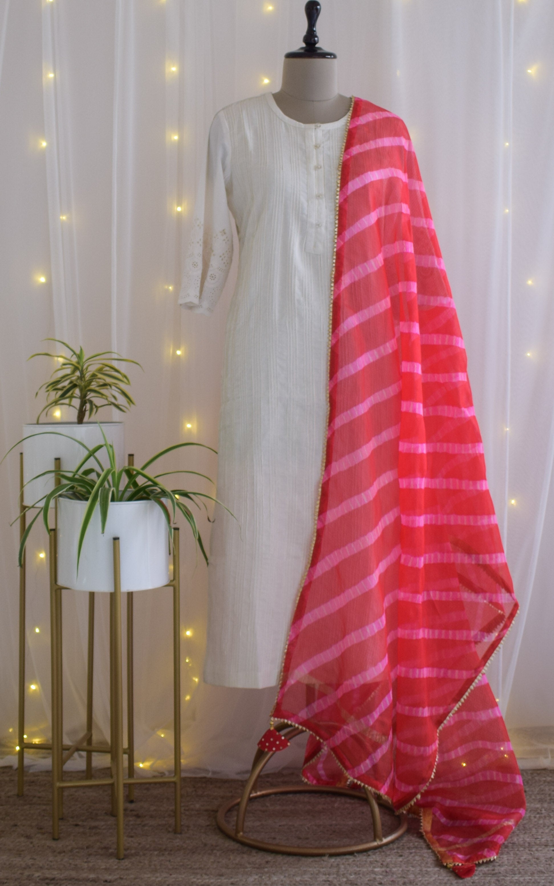 Red Kota Silk Leheriya Dupatta