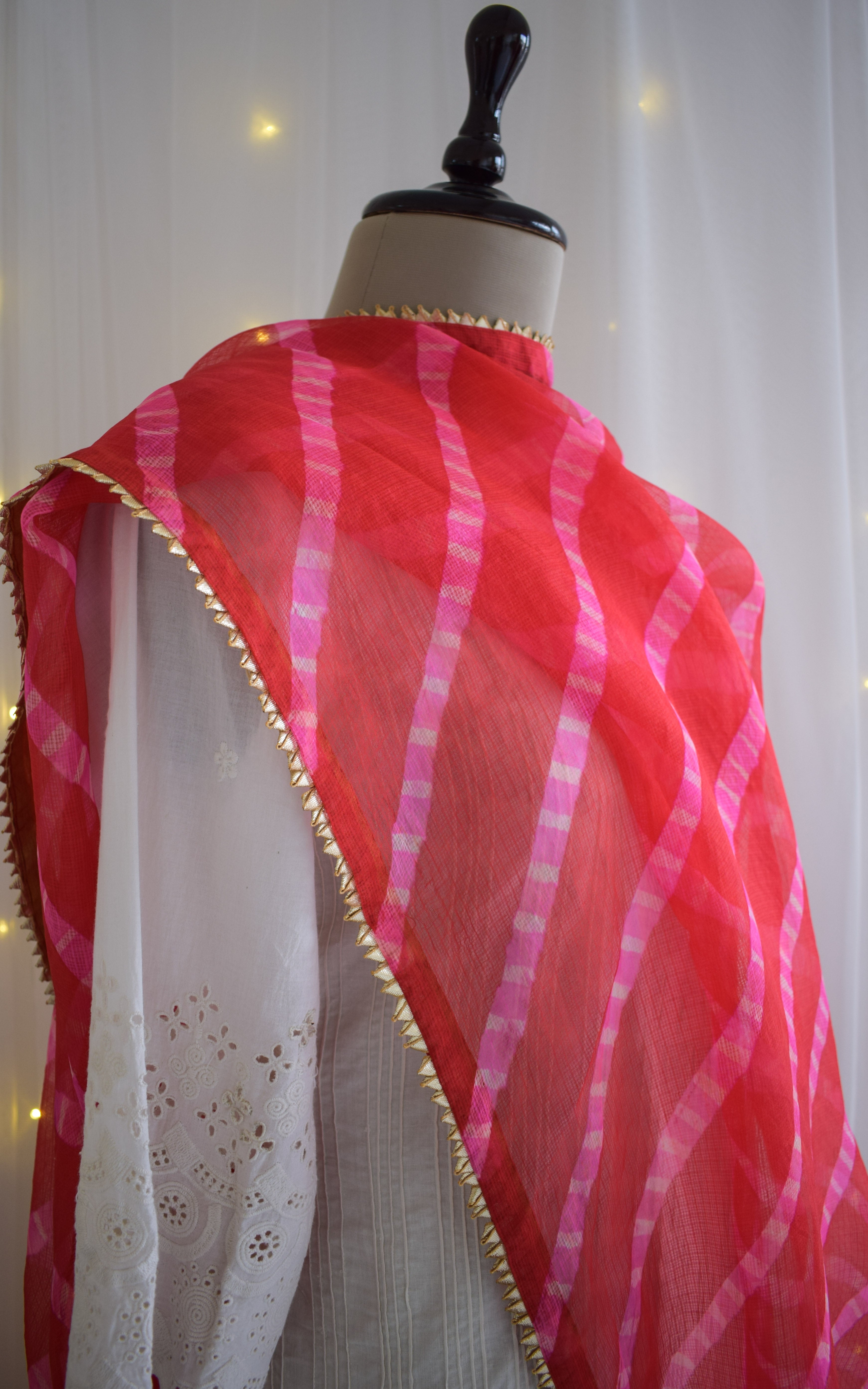Red Kota Silk Leheriya Dupatta