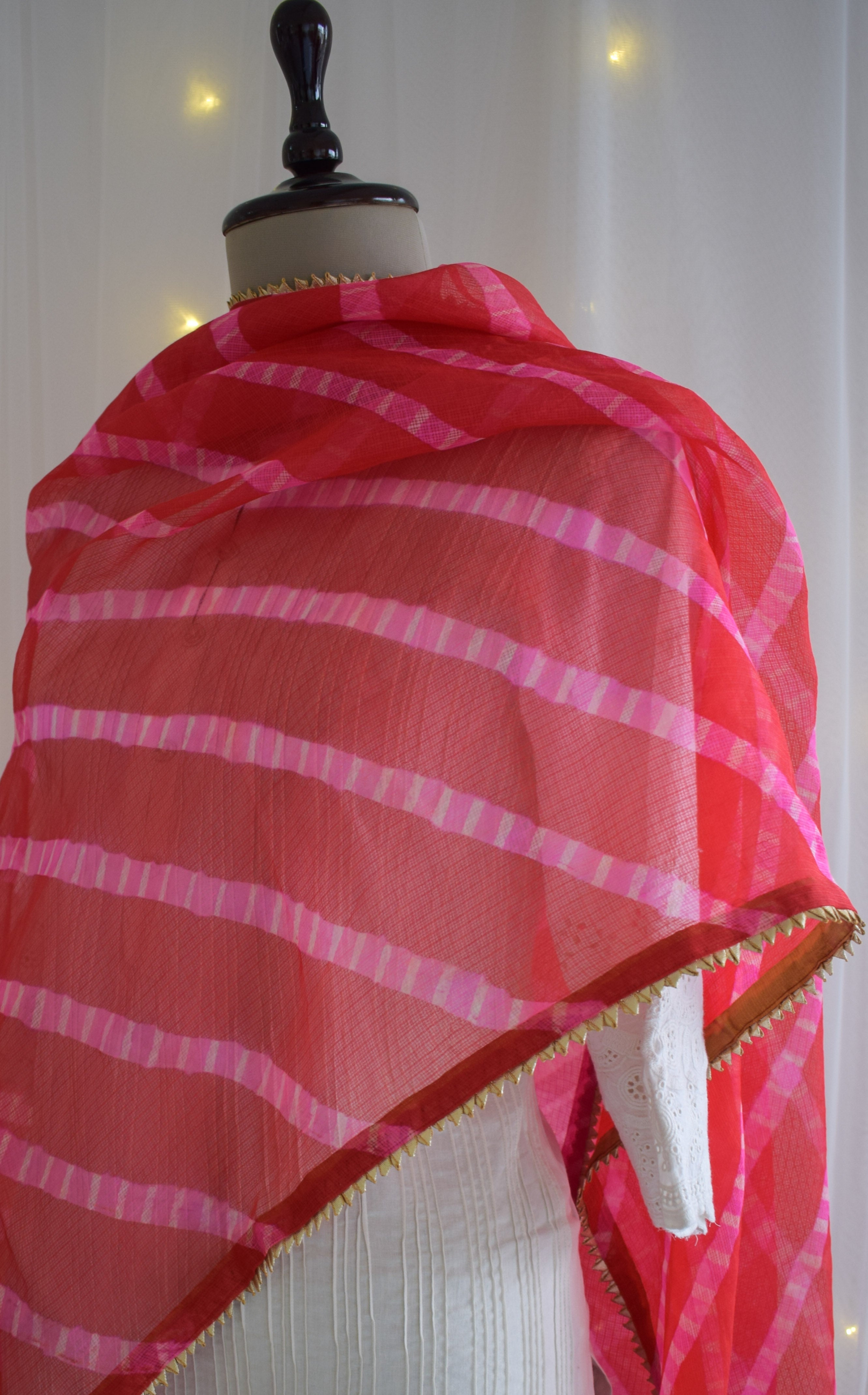 Red Kota Silk Leheriya Dupatta