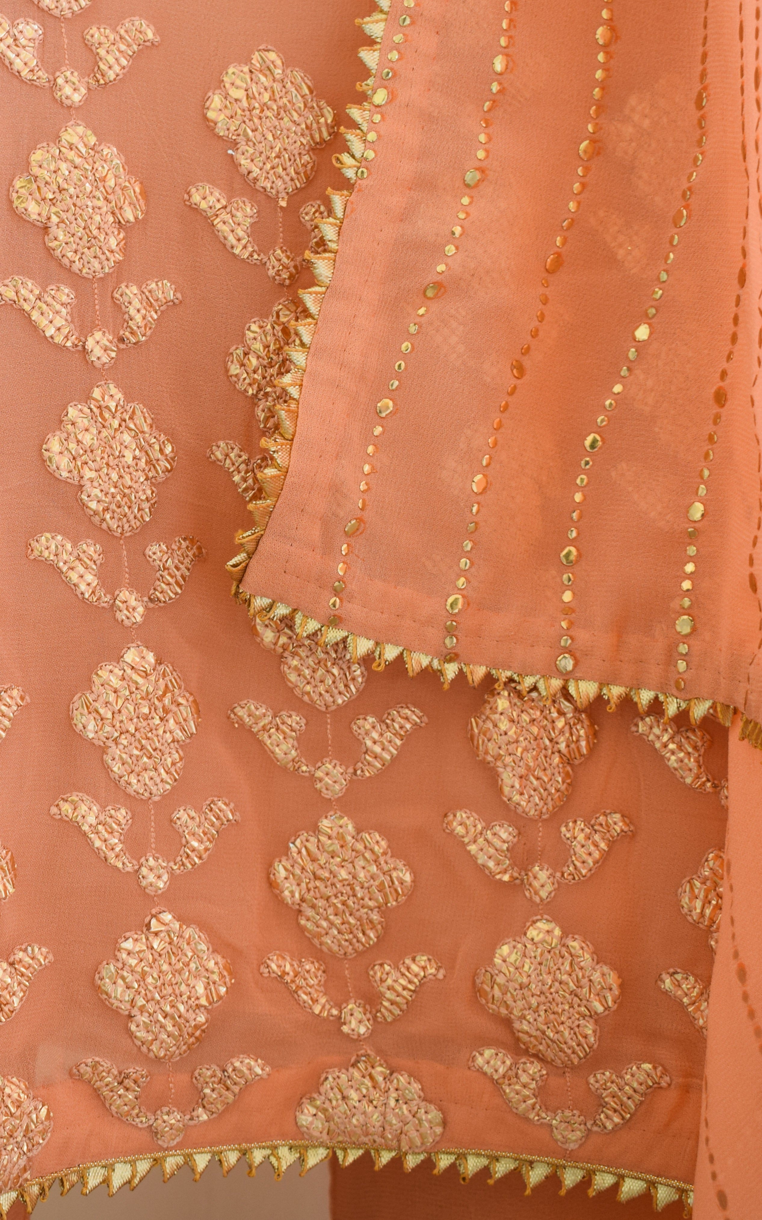 Peach Gota Foil Kurta Set with Mukaish Dupatta