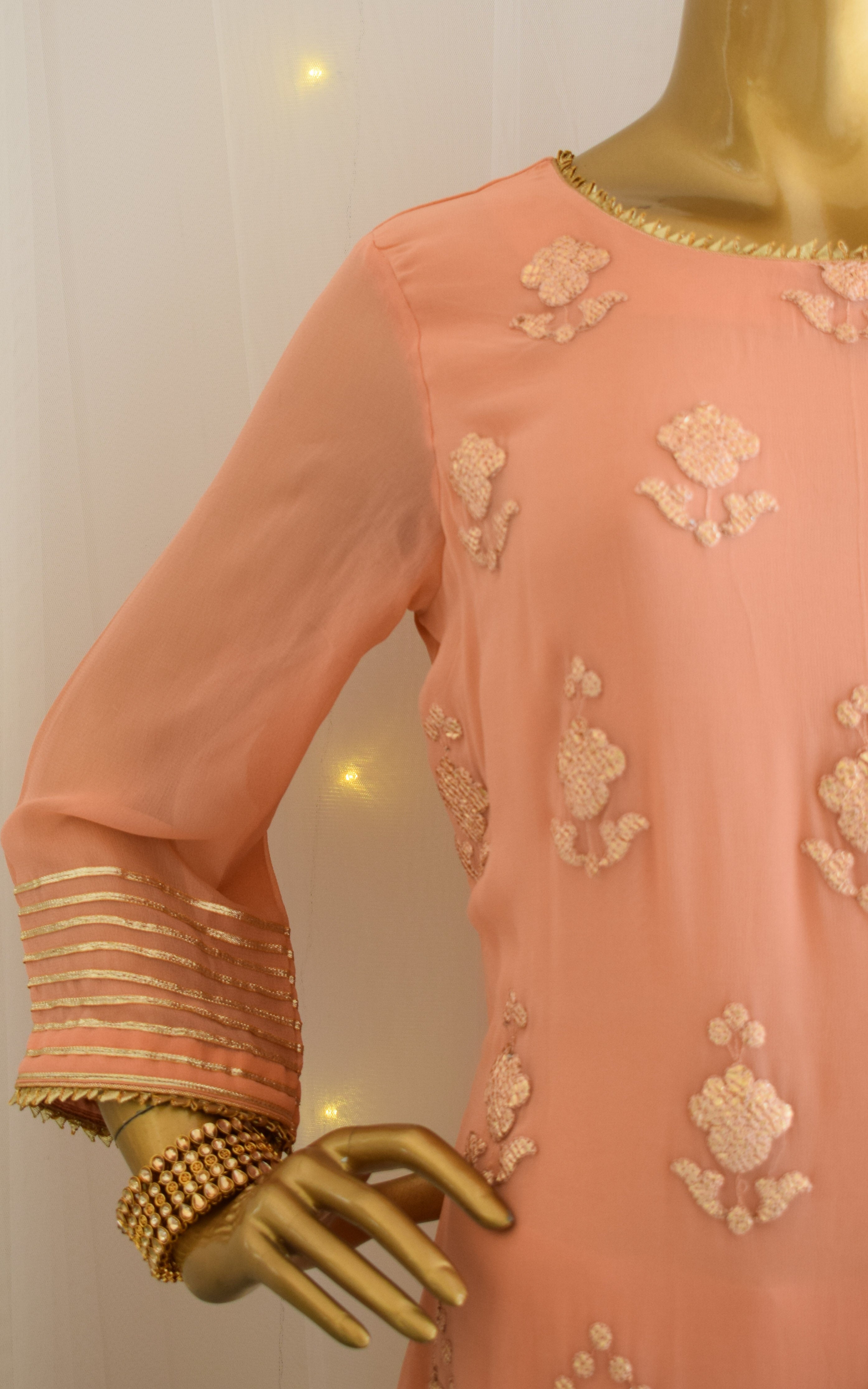 Peach Gota Foil Kurta Set with Mukaish Dupatta