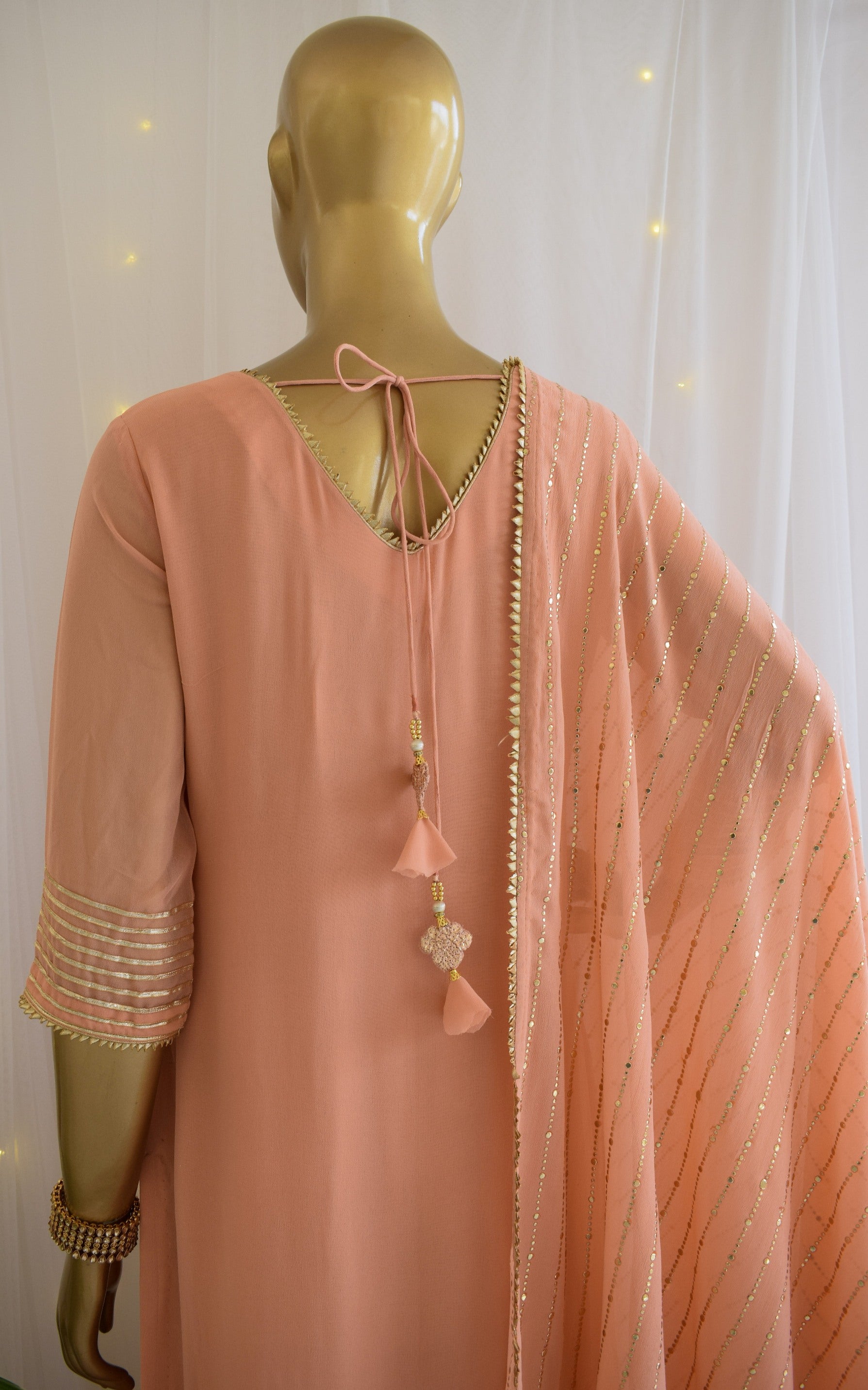 Peach Gota Foil Kurta Set with Mukaish Dupatta