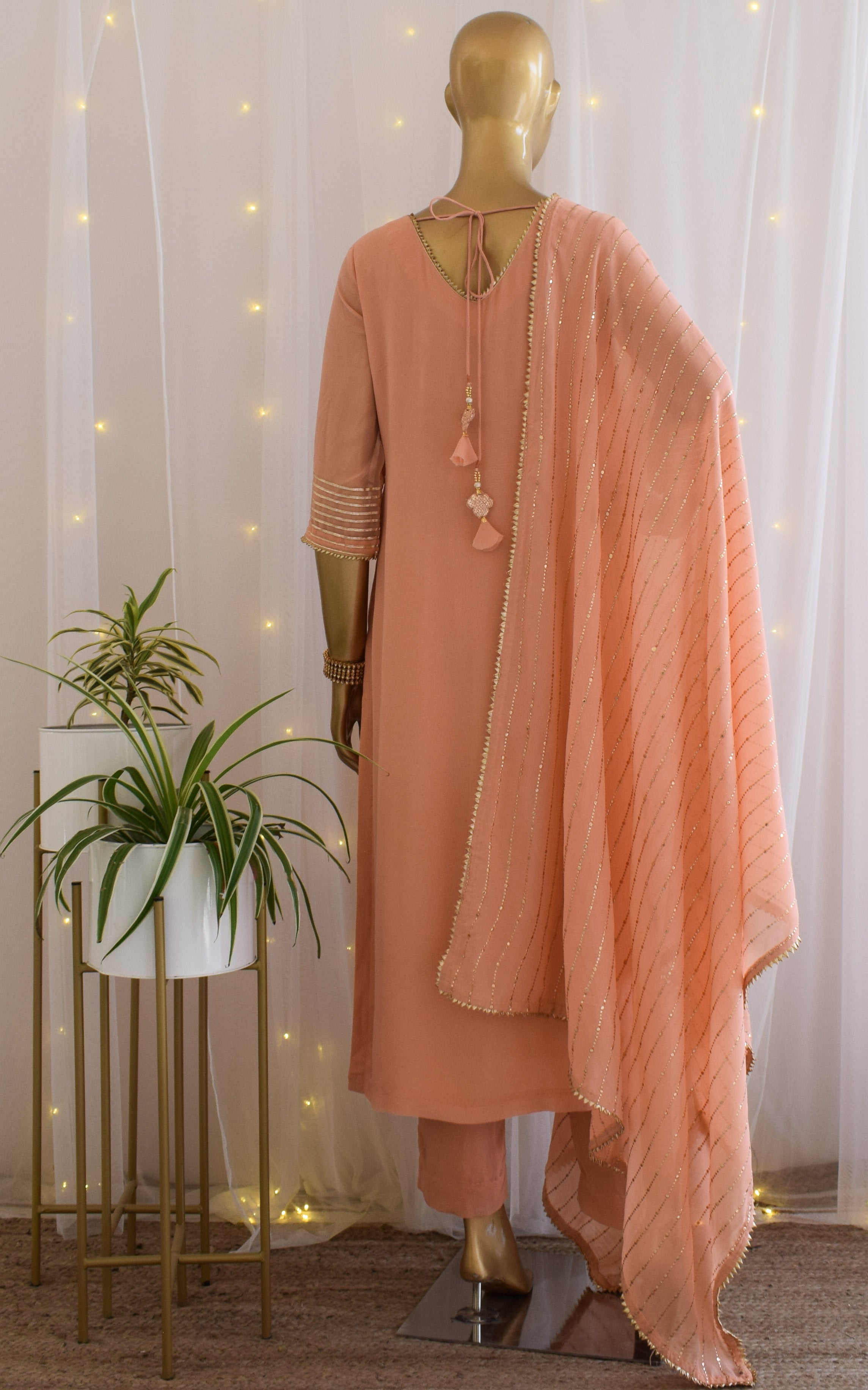 Peach Gota Foil Kurta Set with Mukaish Dupatta