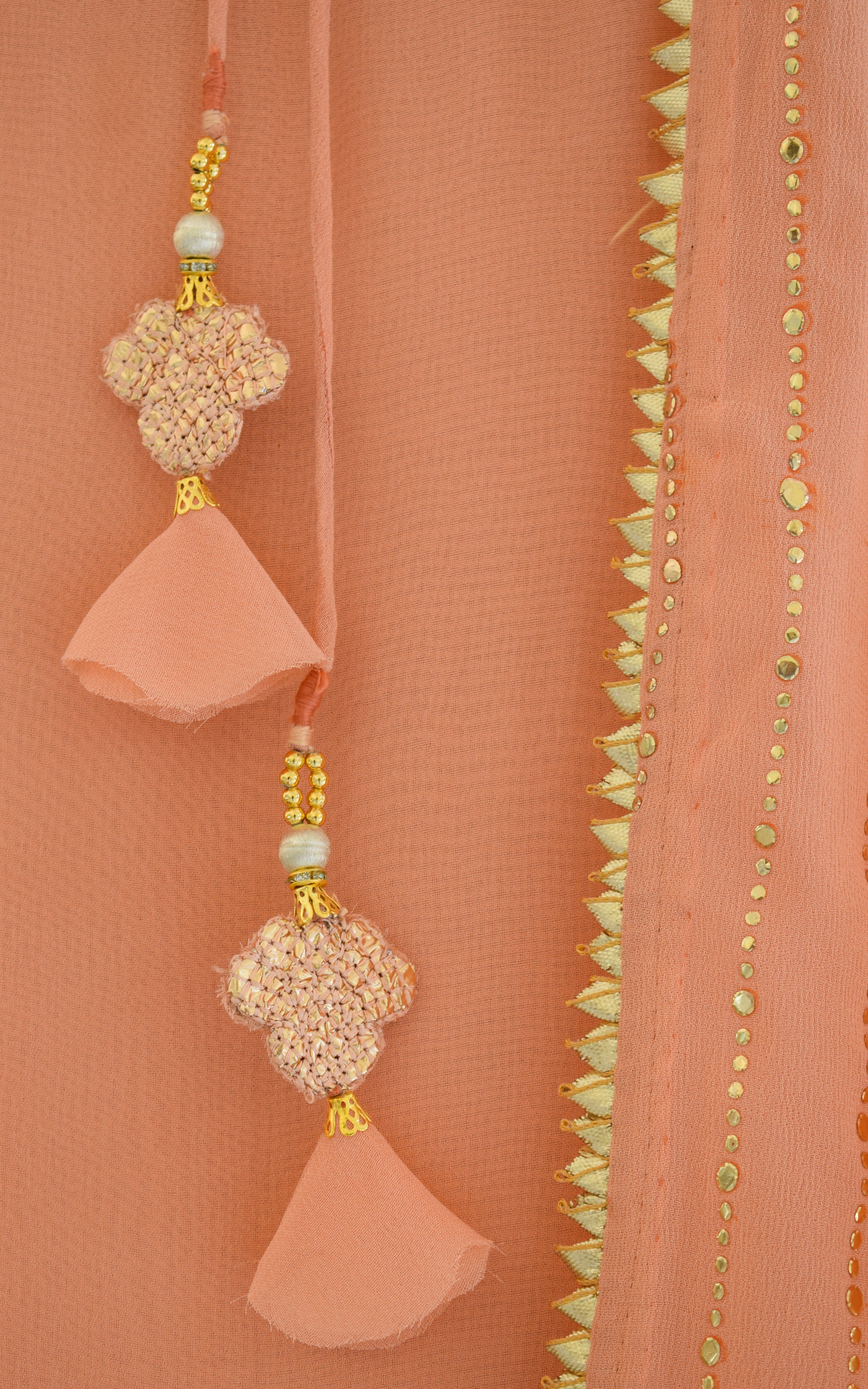 Peach Gota Foil Kurta Set with Mukaish Dupatta