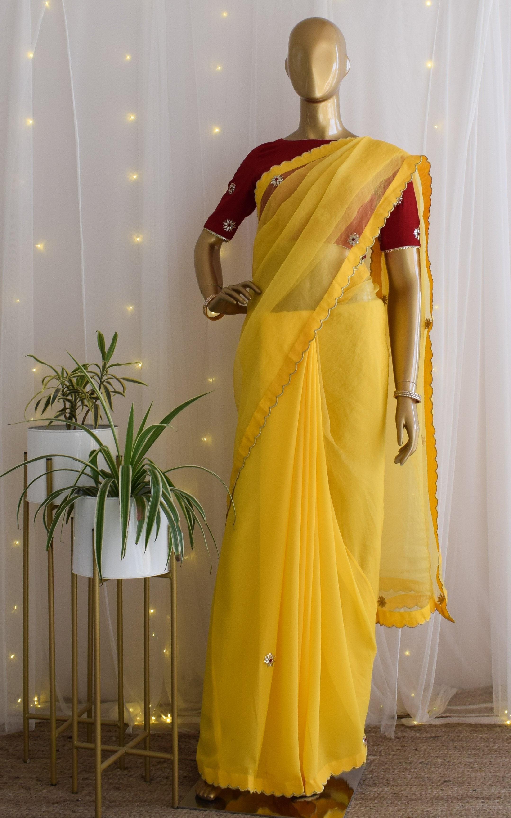 Yellow Gota Patti Organza Saree