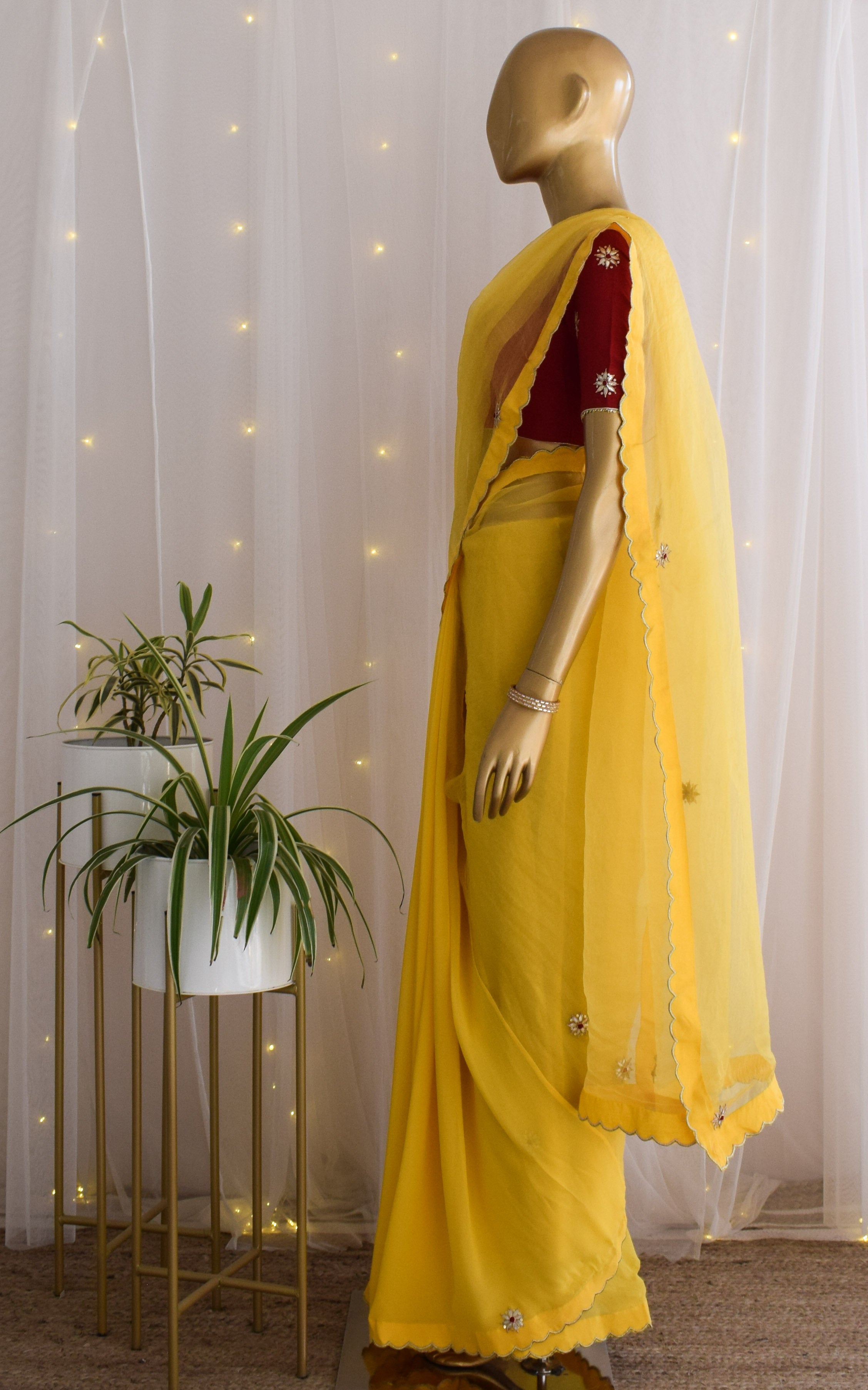 Yellow Gota Patti Organza Saree