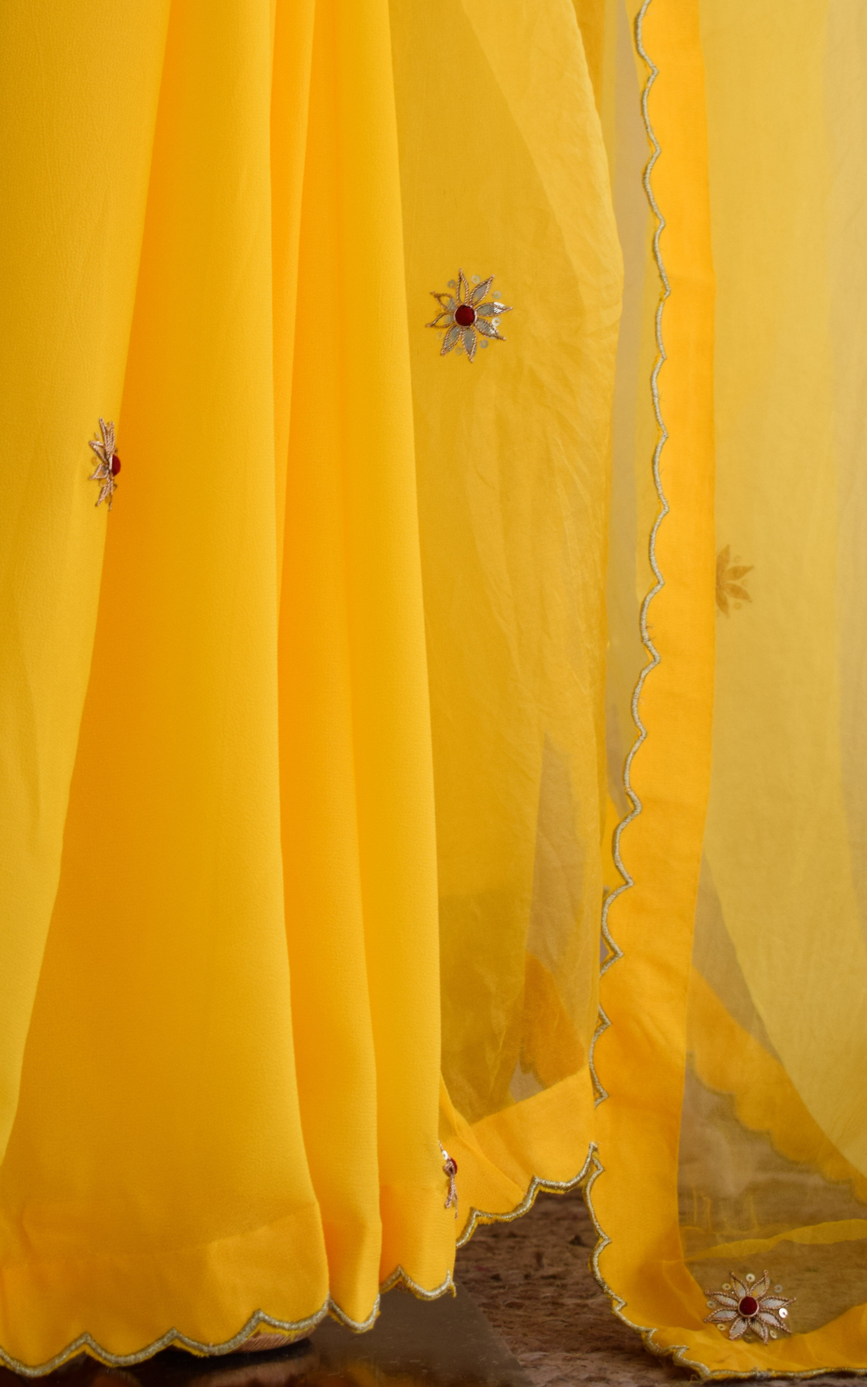 Yellow Gota Patti Organza Saree