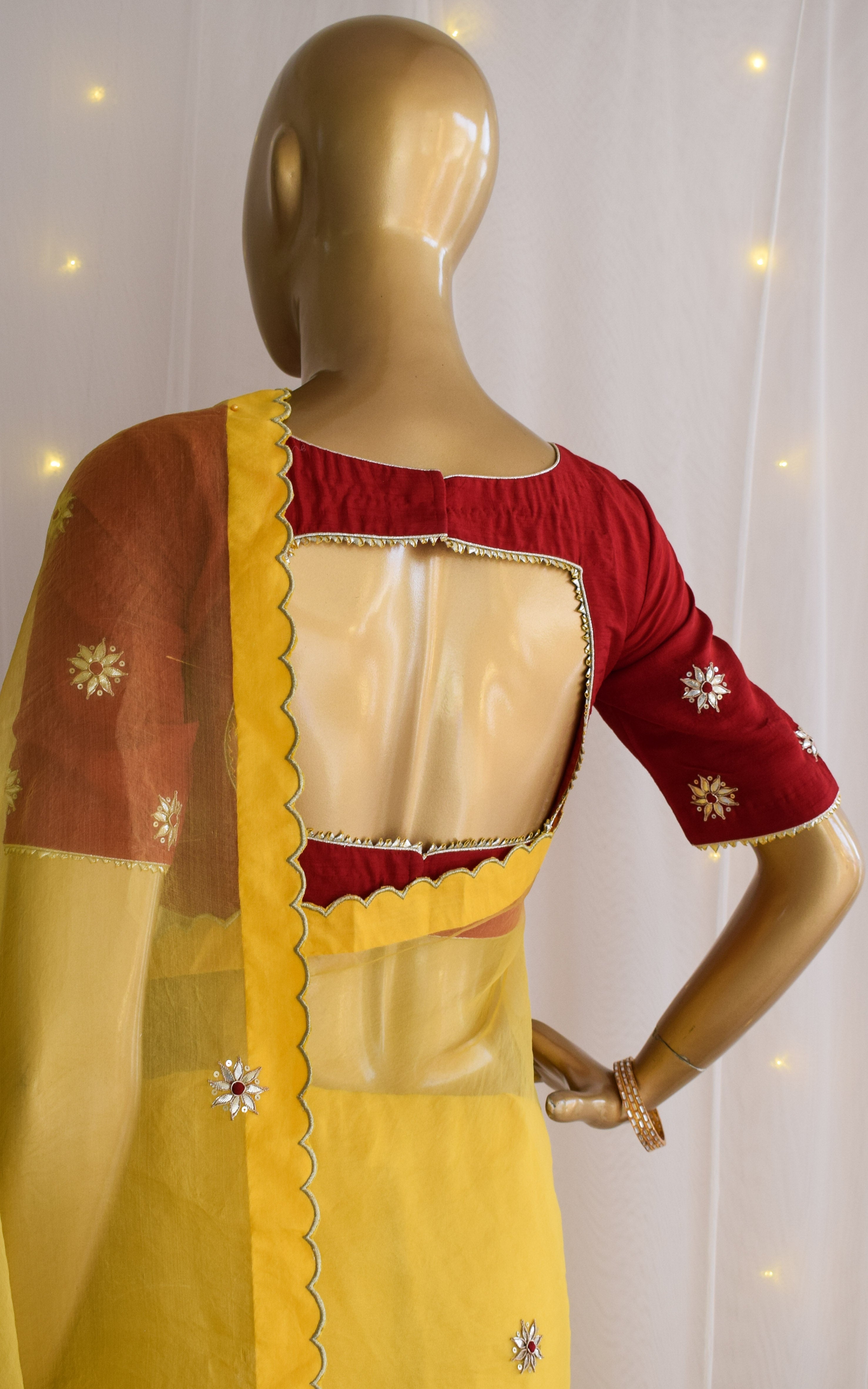 Yellow Gota Patti Organza Saree