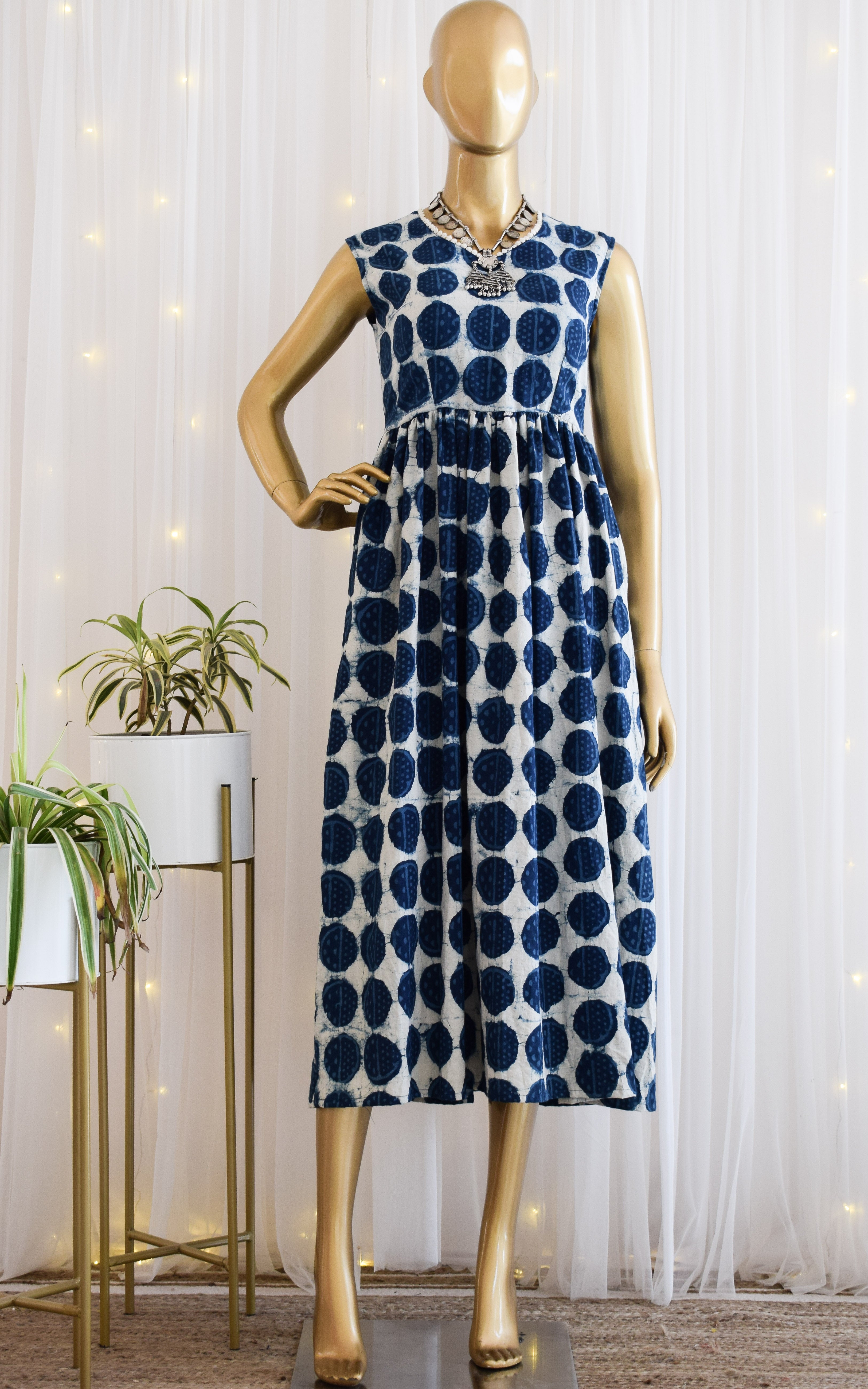 Indigo Circlular Daabu Print Dress