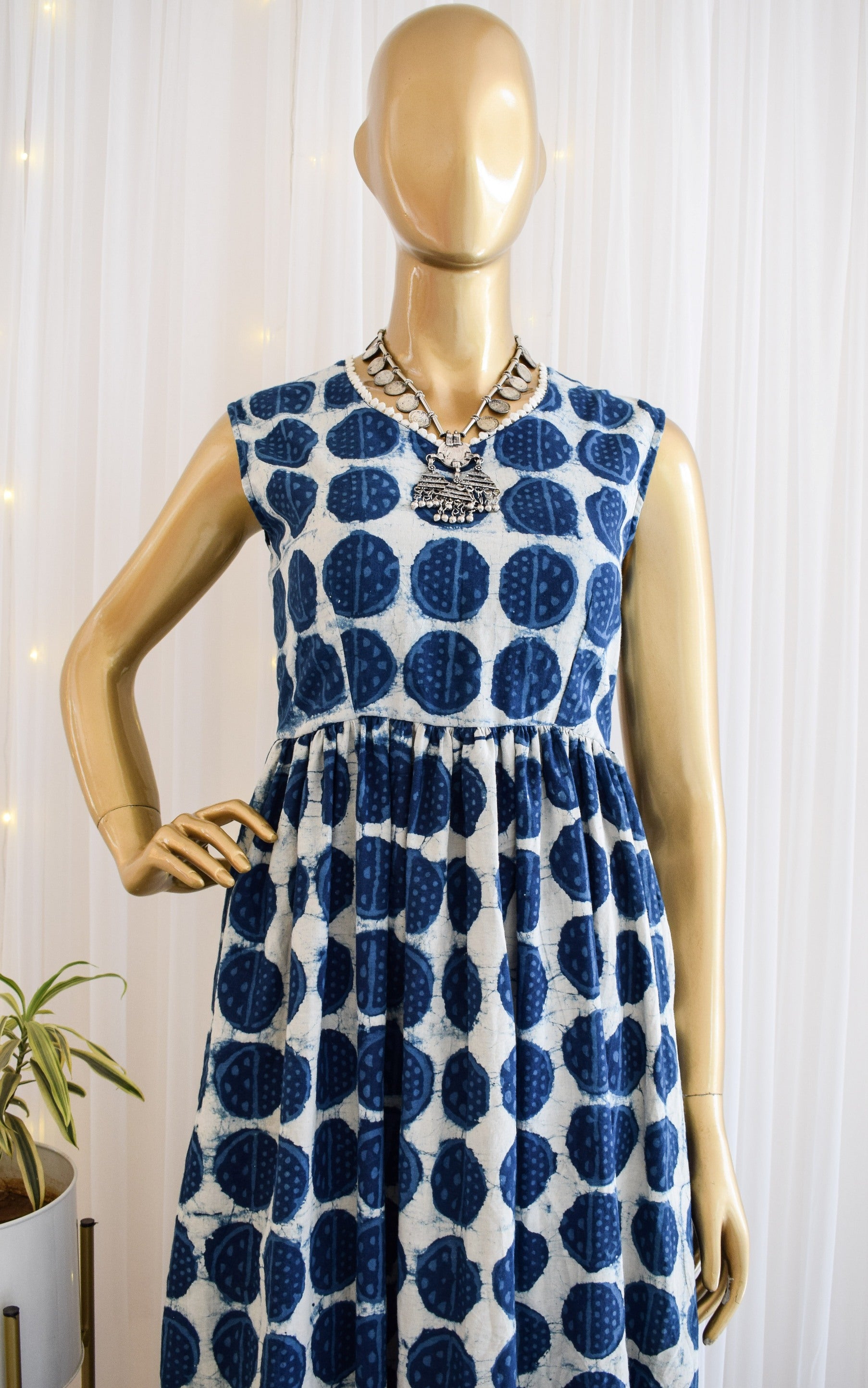 Indigo Circlular Daabu Print Dress