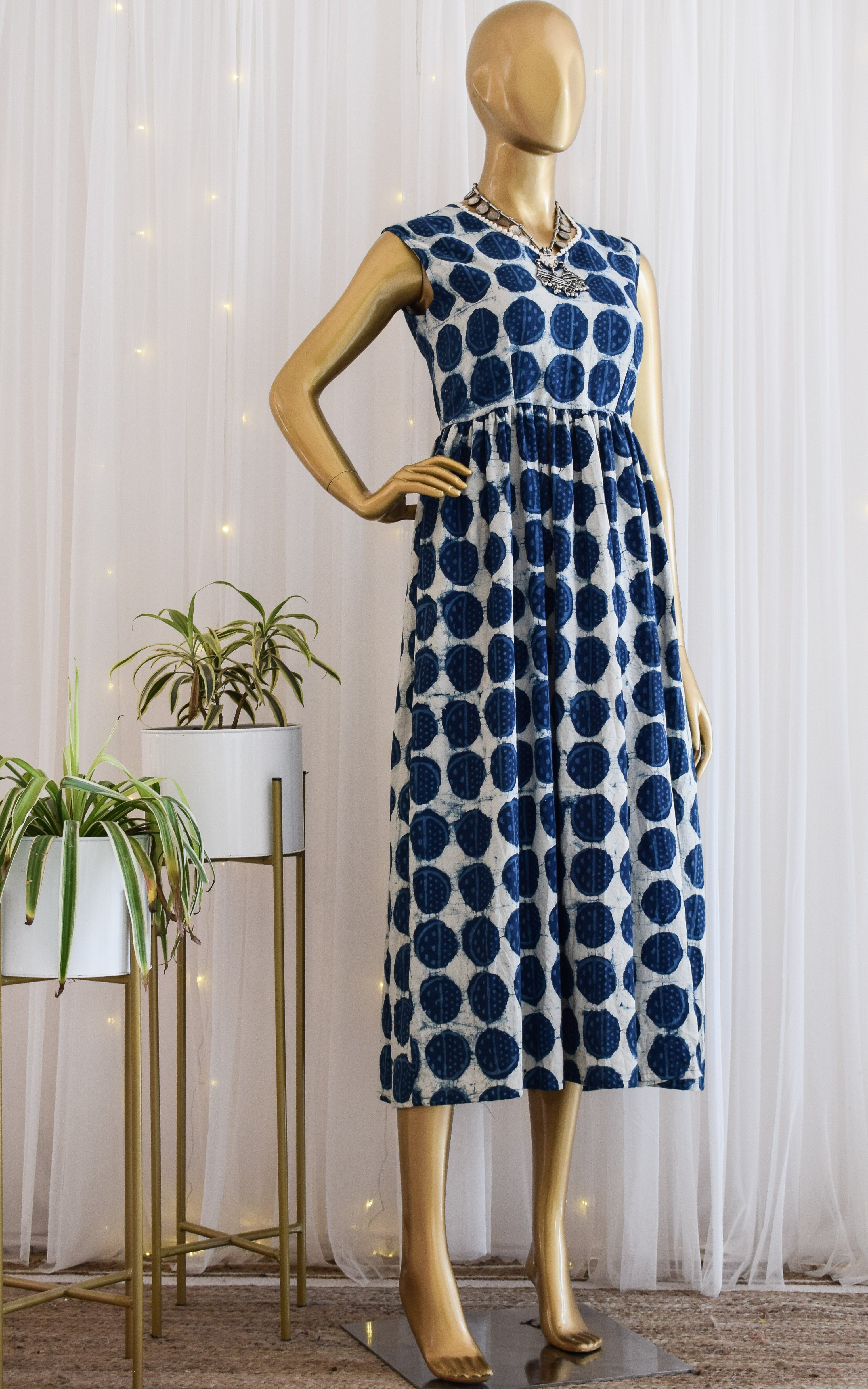 Indigo Circlular Daabu Print Dress