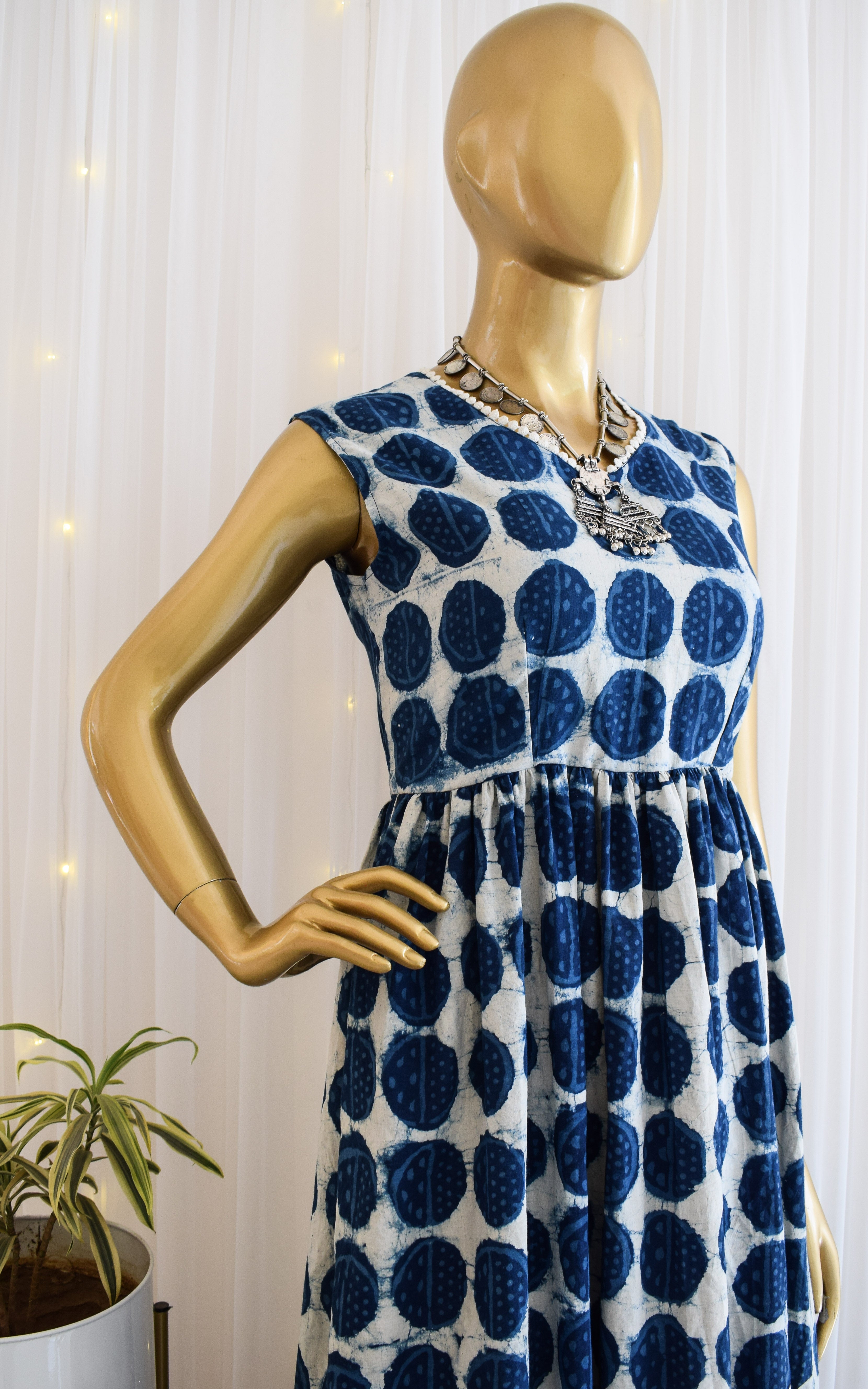 Indigo Circlular Daabu Print Dress