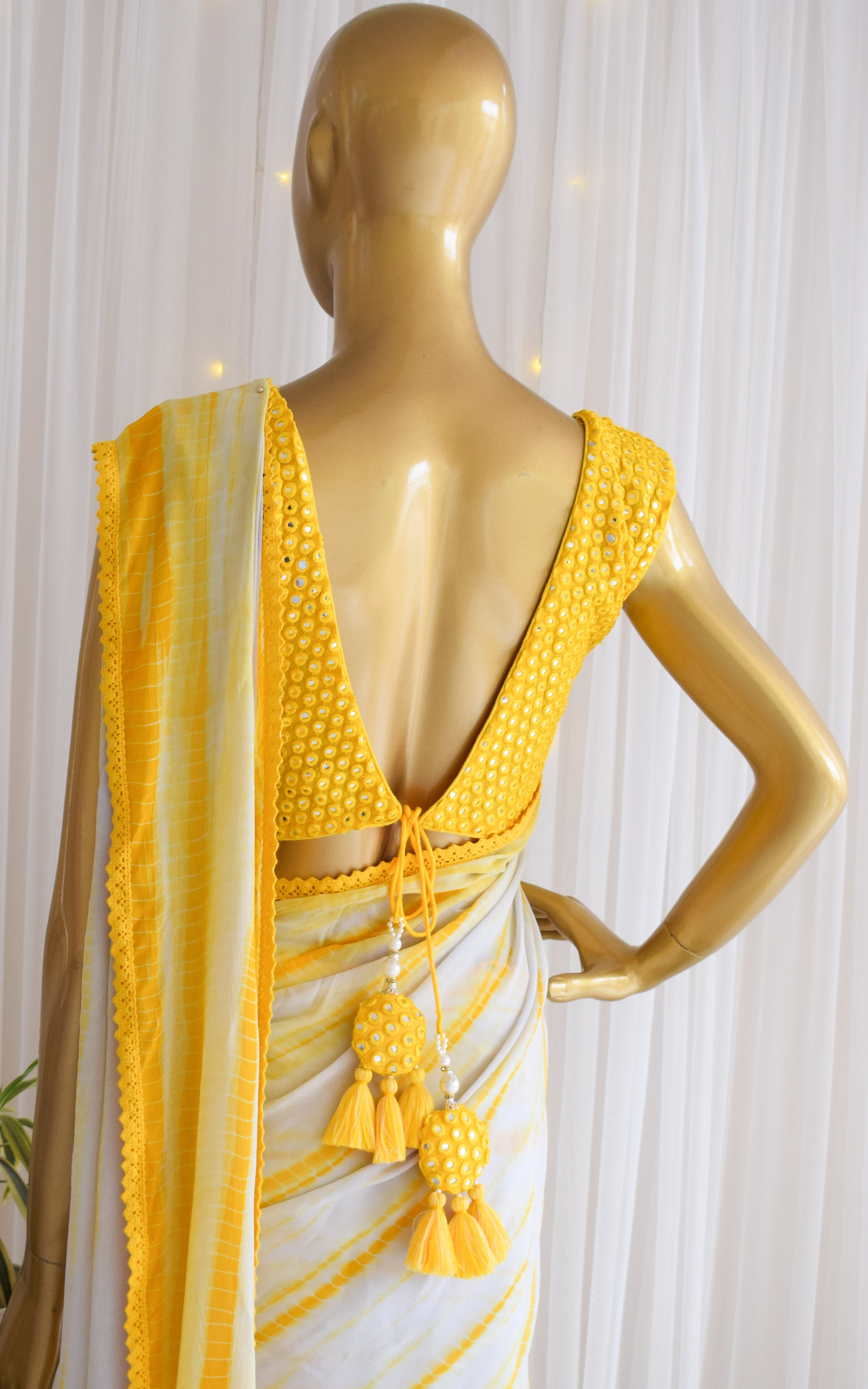 Palak Sindhwani Yellow Shibori Georgette Saree with Mirrorwork Blouse