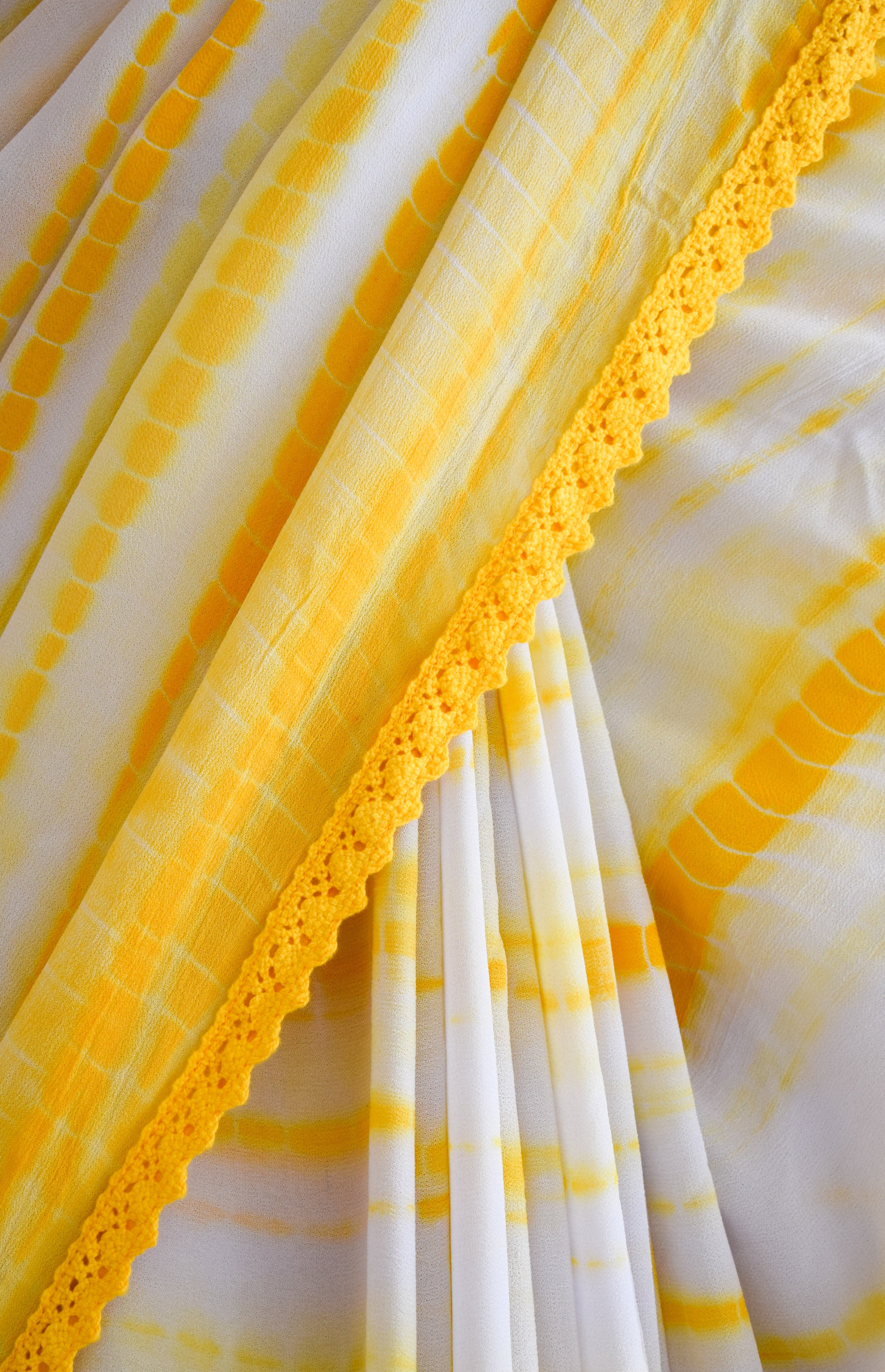 Palak Sindhwani Yellow Shibori Georgette Saree with Mirrorwork Blouse