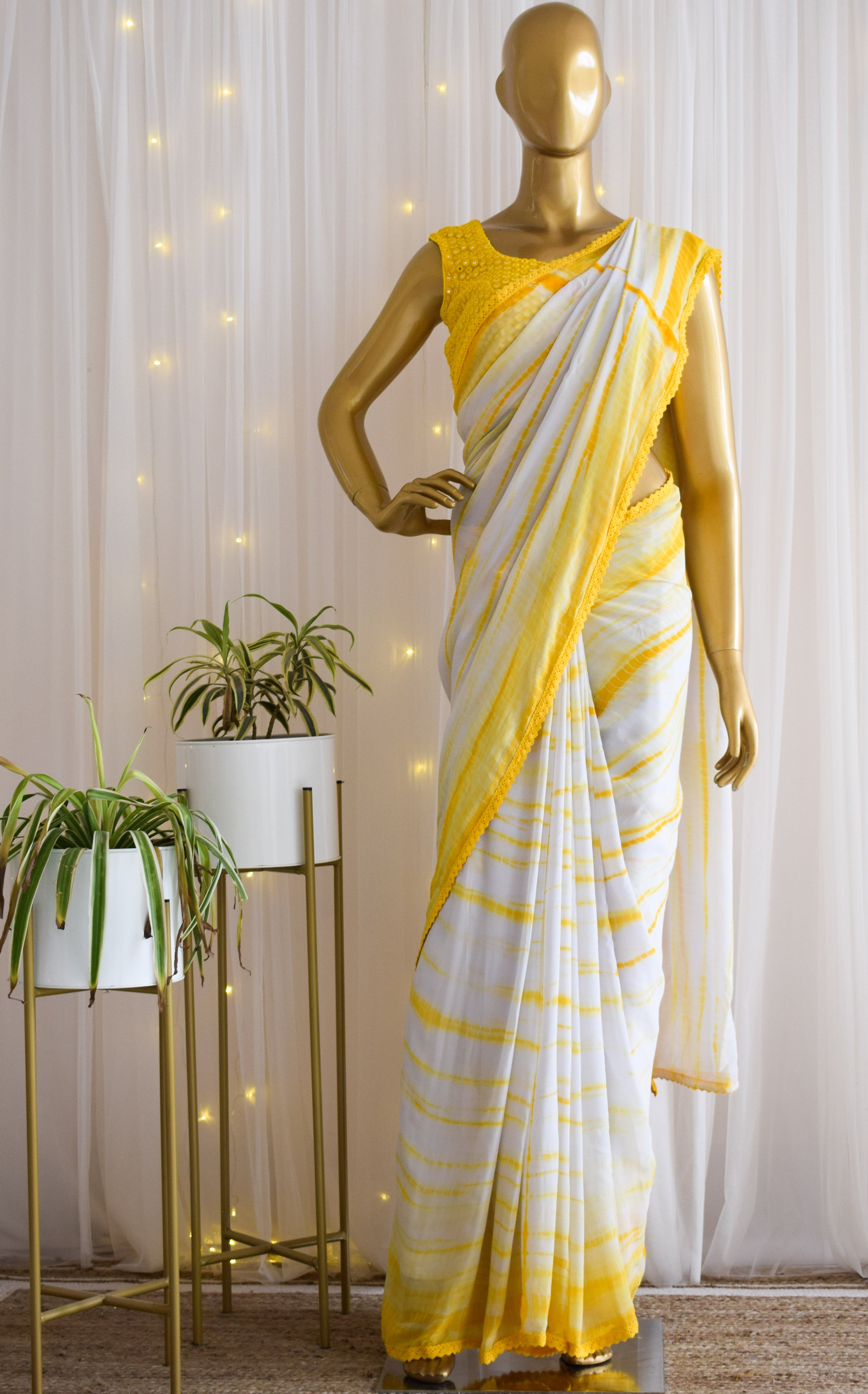 Palak Sindhwani Yellow Shibori Georgette Saree with Mirrorwork Blouse