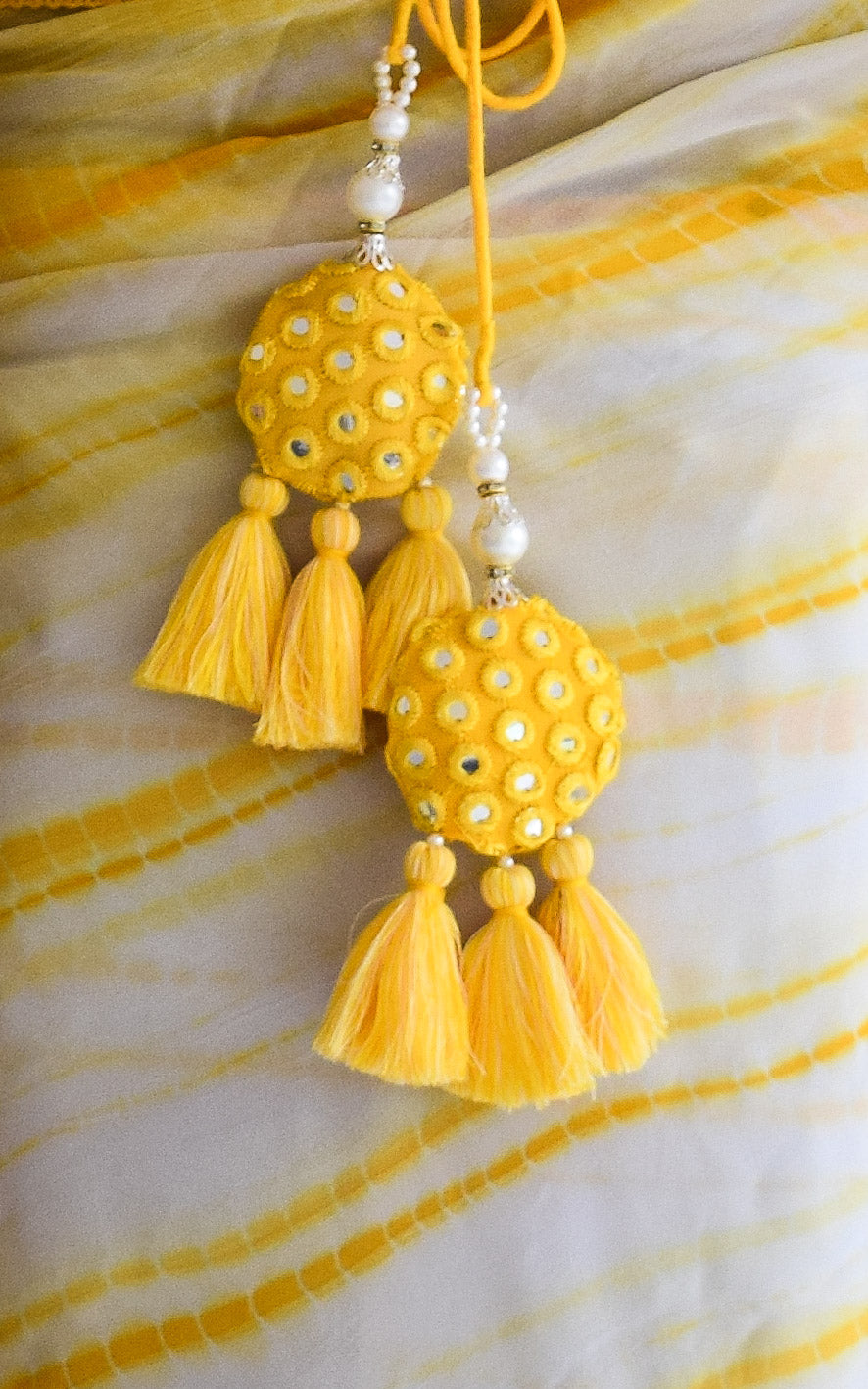 Palak Sindhwani Yellow Shibori Georgette Saree with Mirrorwork Blouse