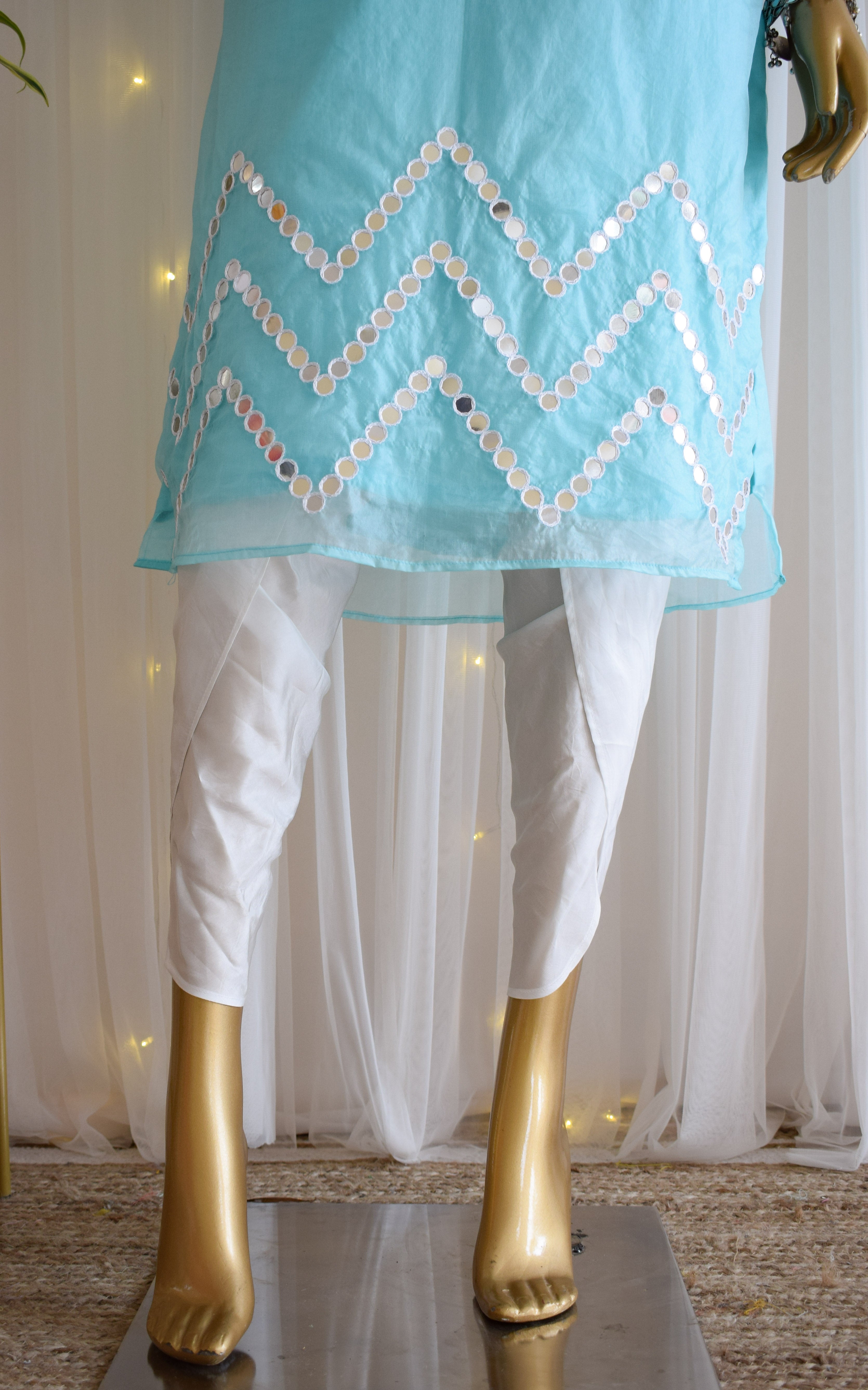 Sky Blue Mirrorwork Organza Kurta Set