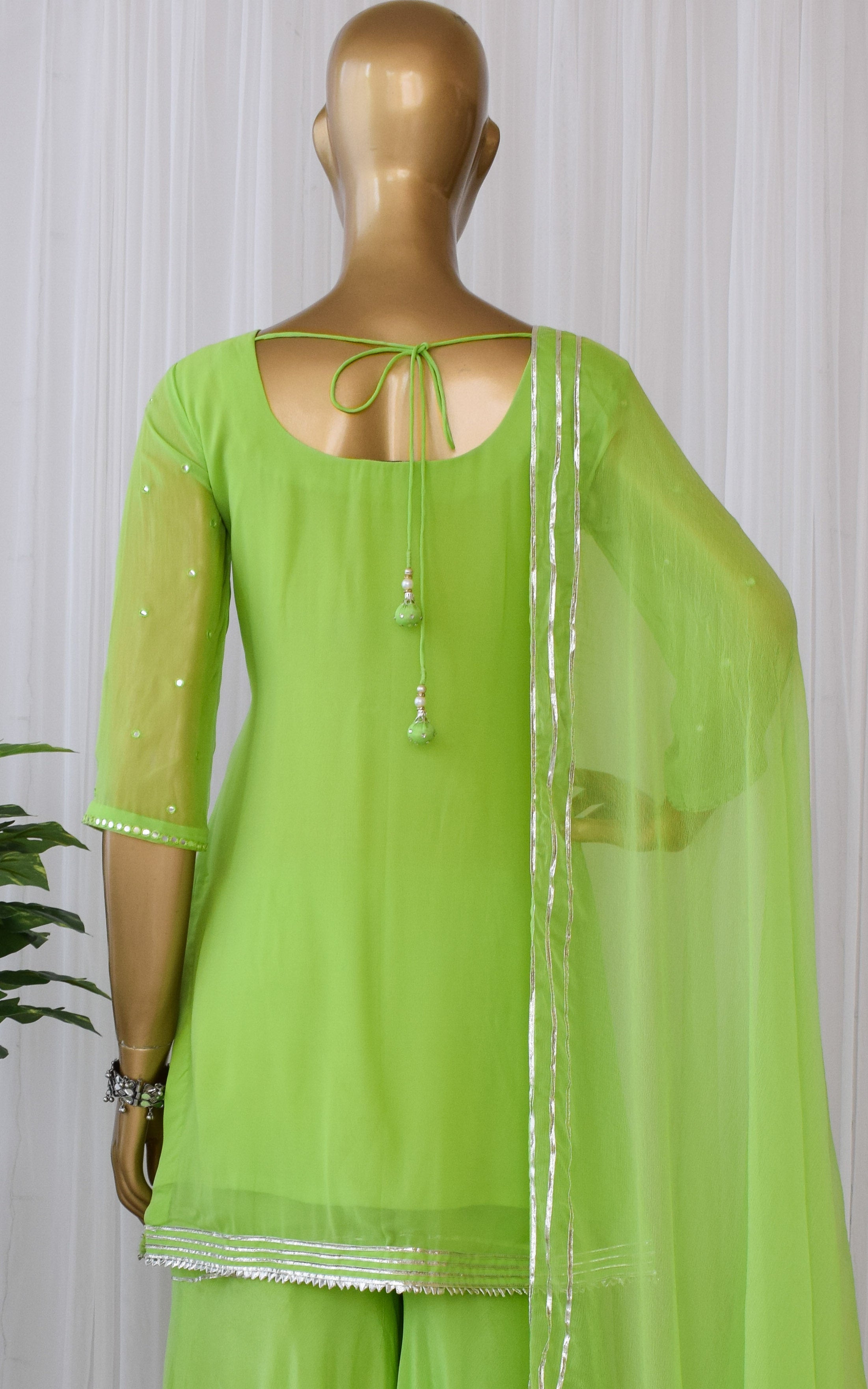 Parrot Green Mirrorwork Sharara Set