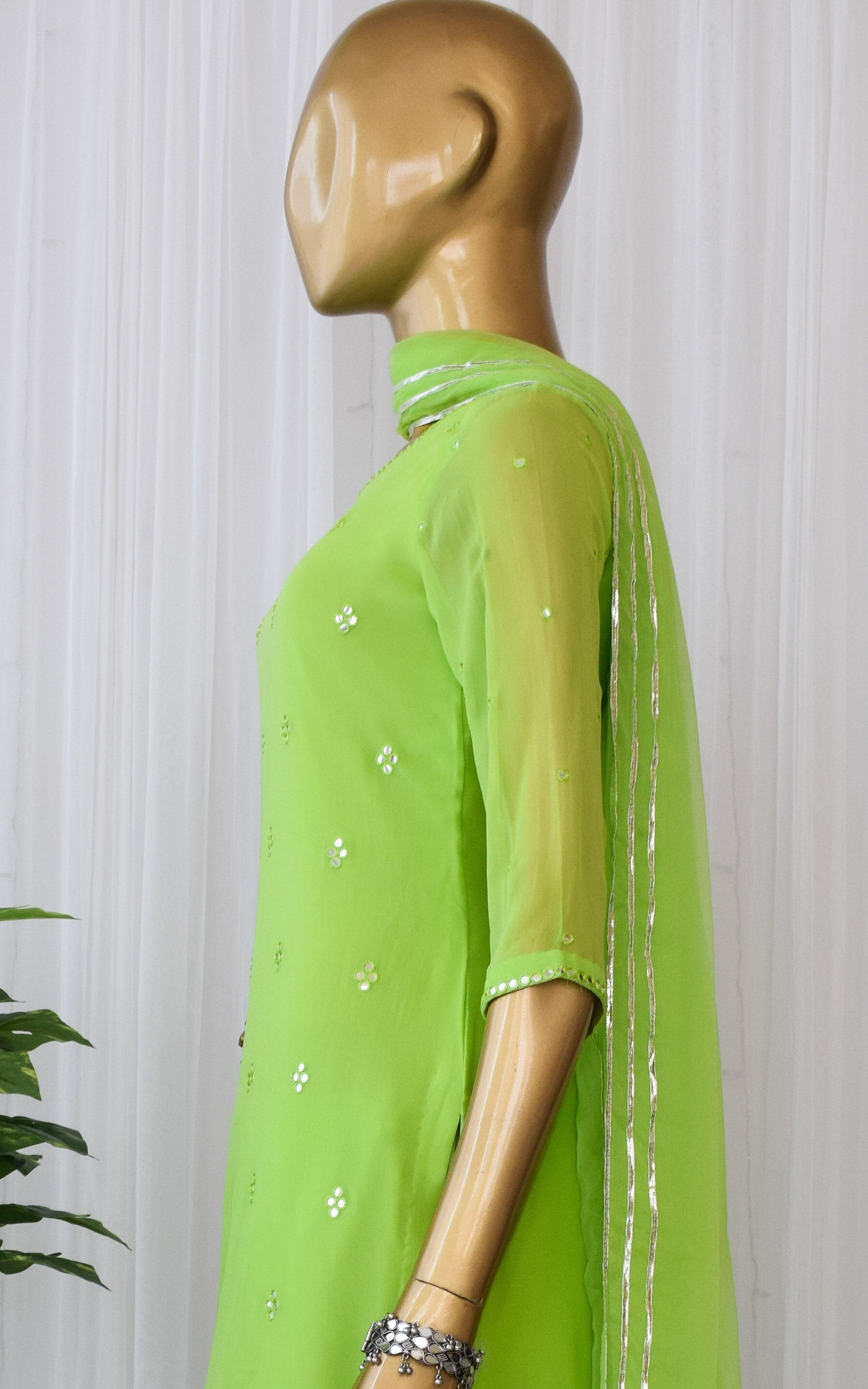 Parrot Green Mirrorwork Sharara Set