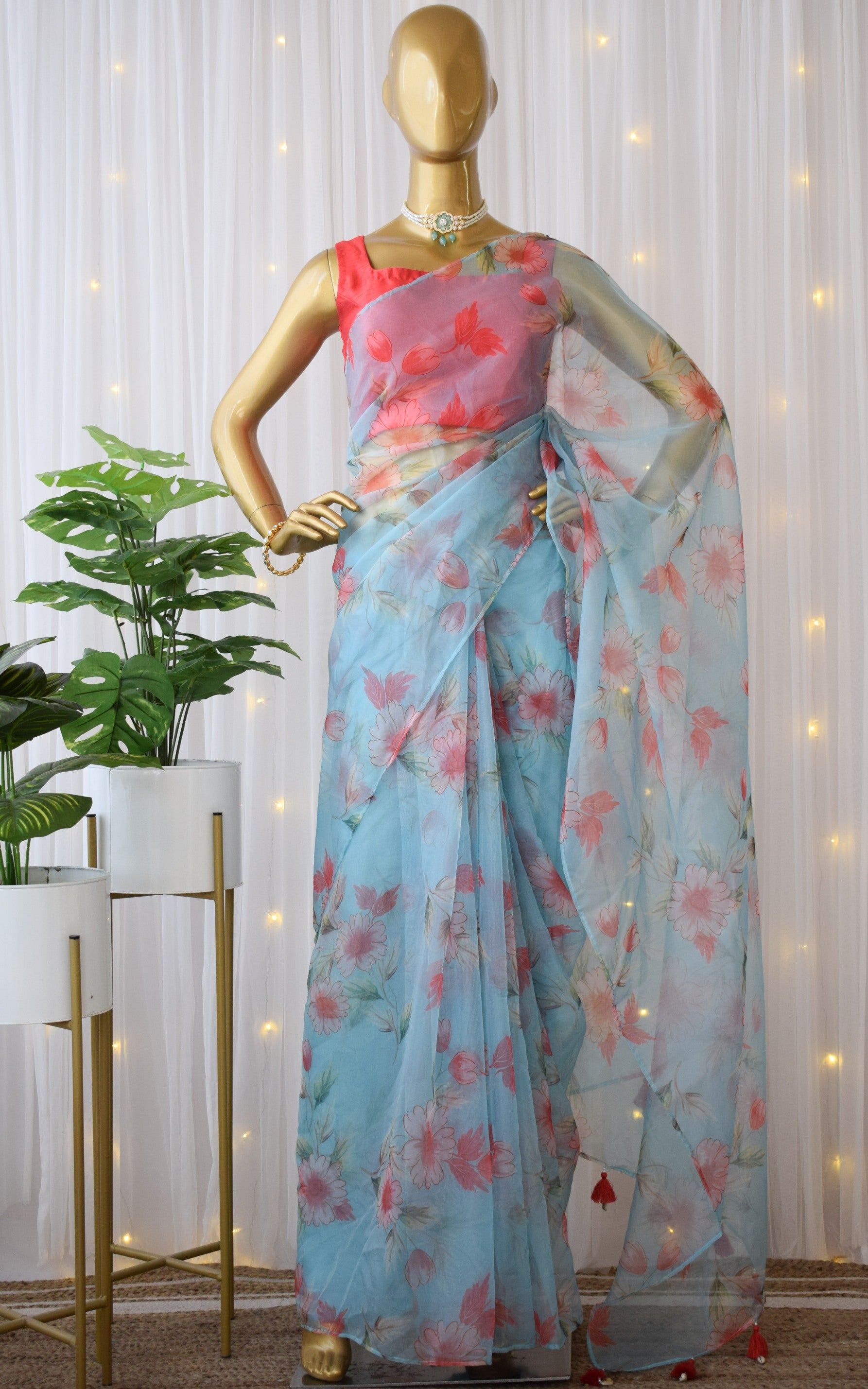 Gulnar Sky Blue Organza Saree