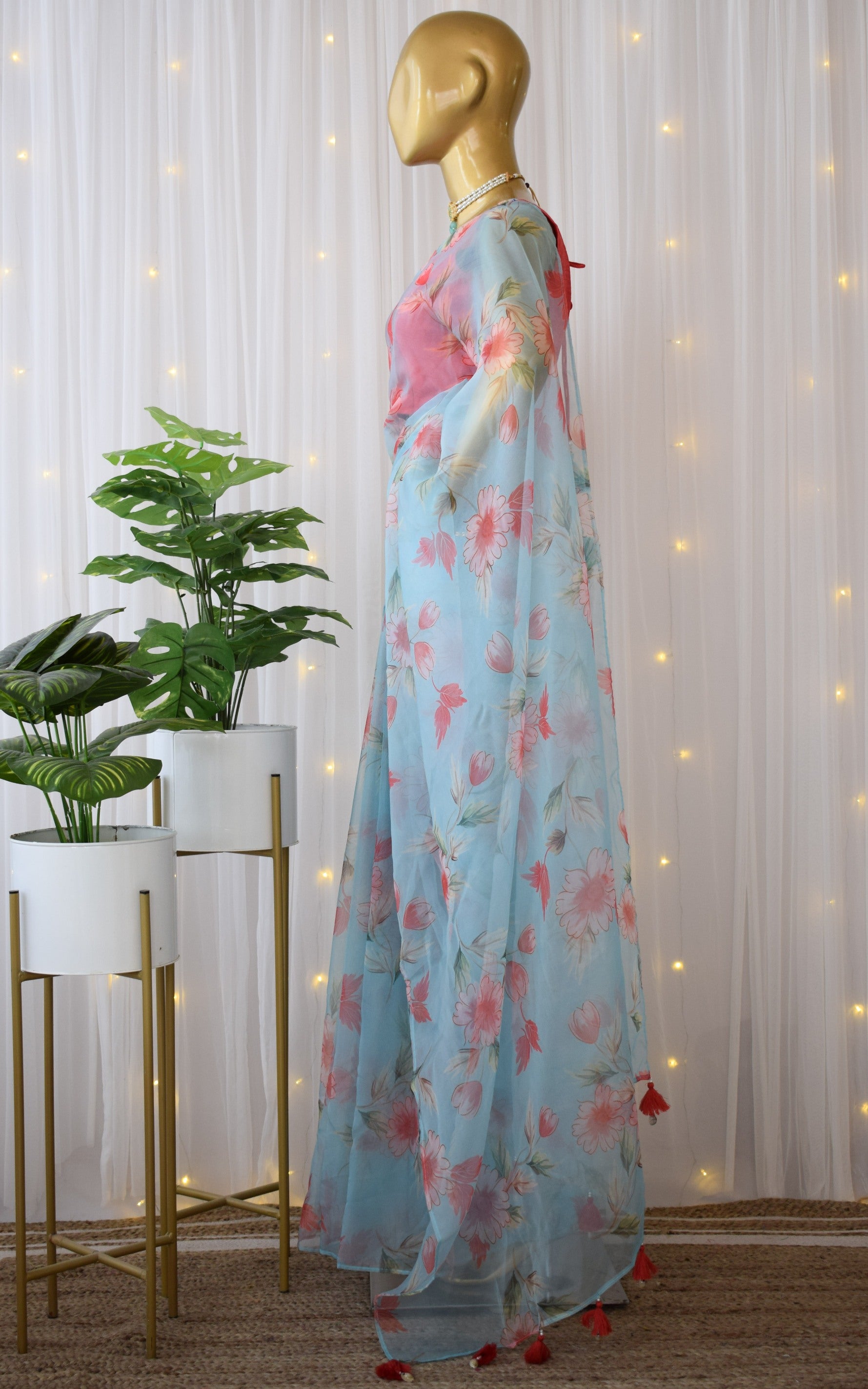 Gulnar Sky Blue Organza Saree